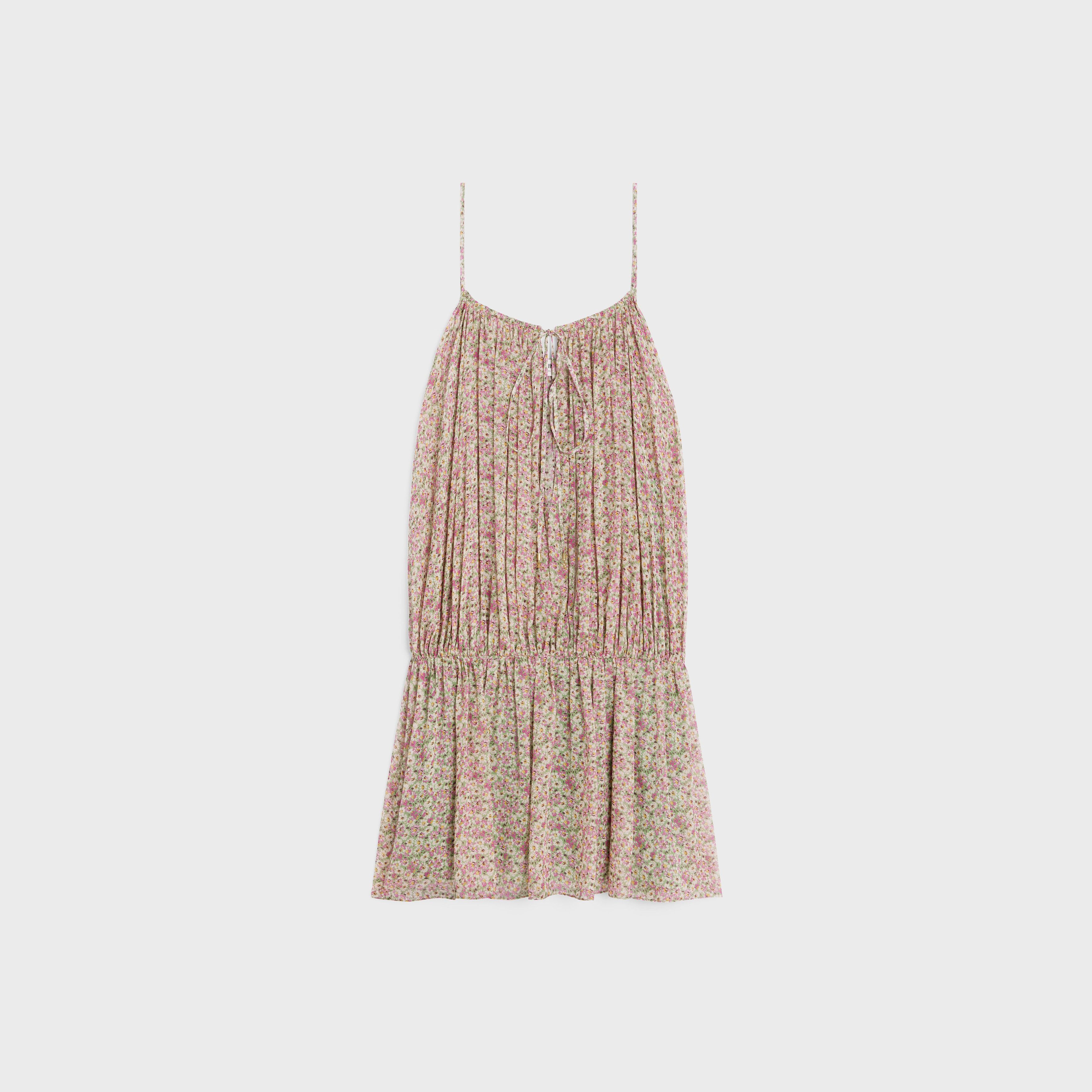 gathered mini dress in silk georgette