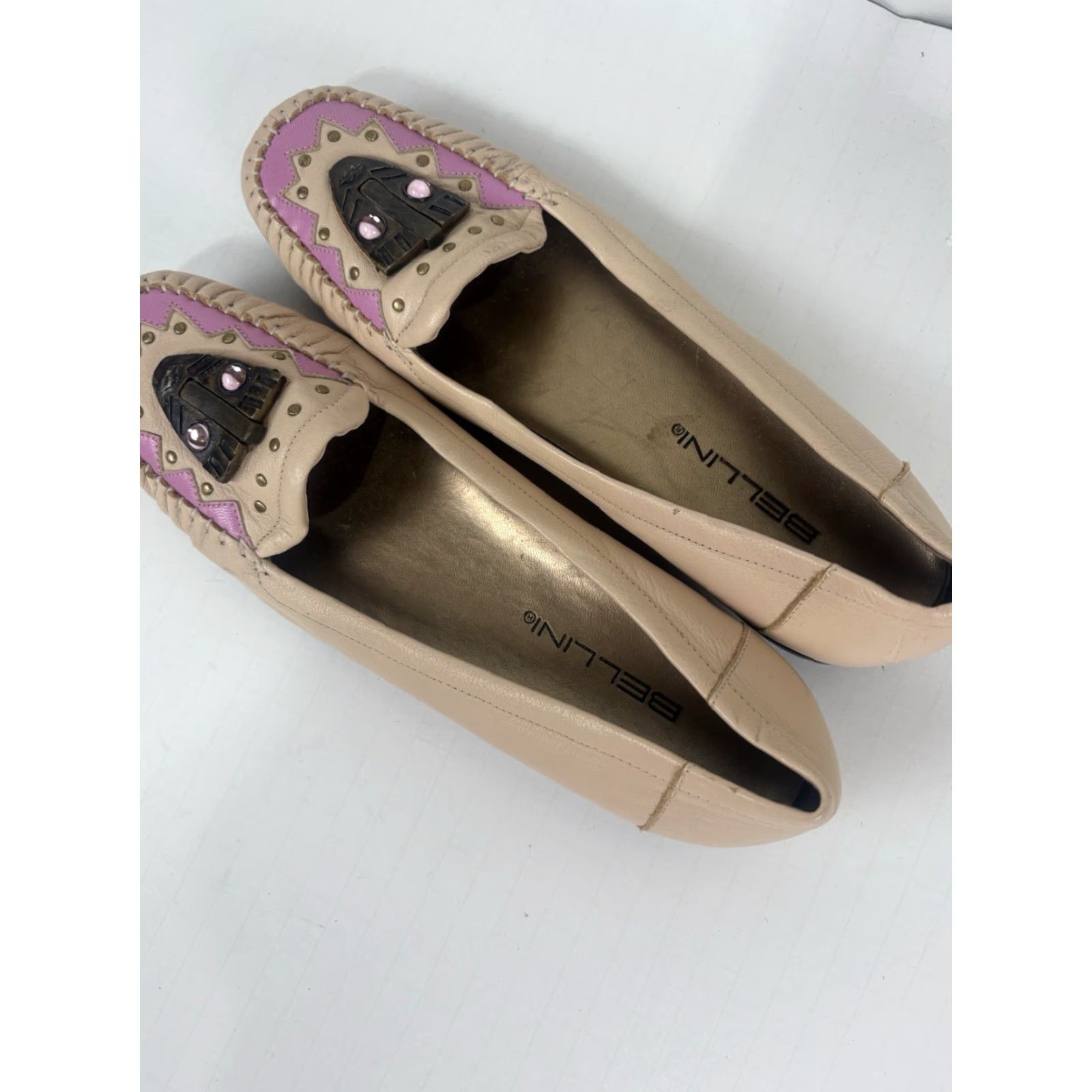 Vintage Bellini Women's Leather Flats Size 8.5M Peach Slip On Casual Dress Shoes Size US 9 / IT 39 - 3 Thumbnail