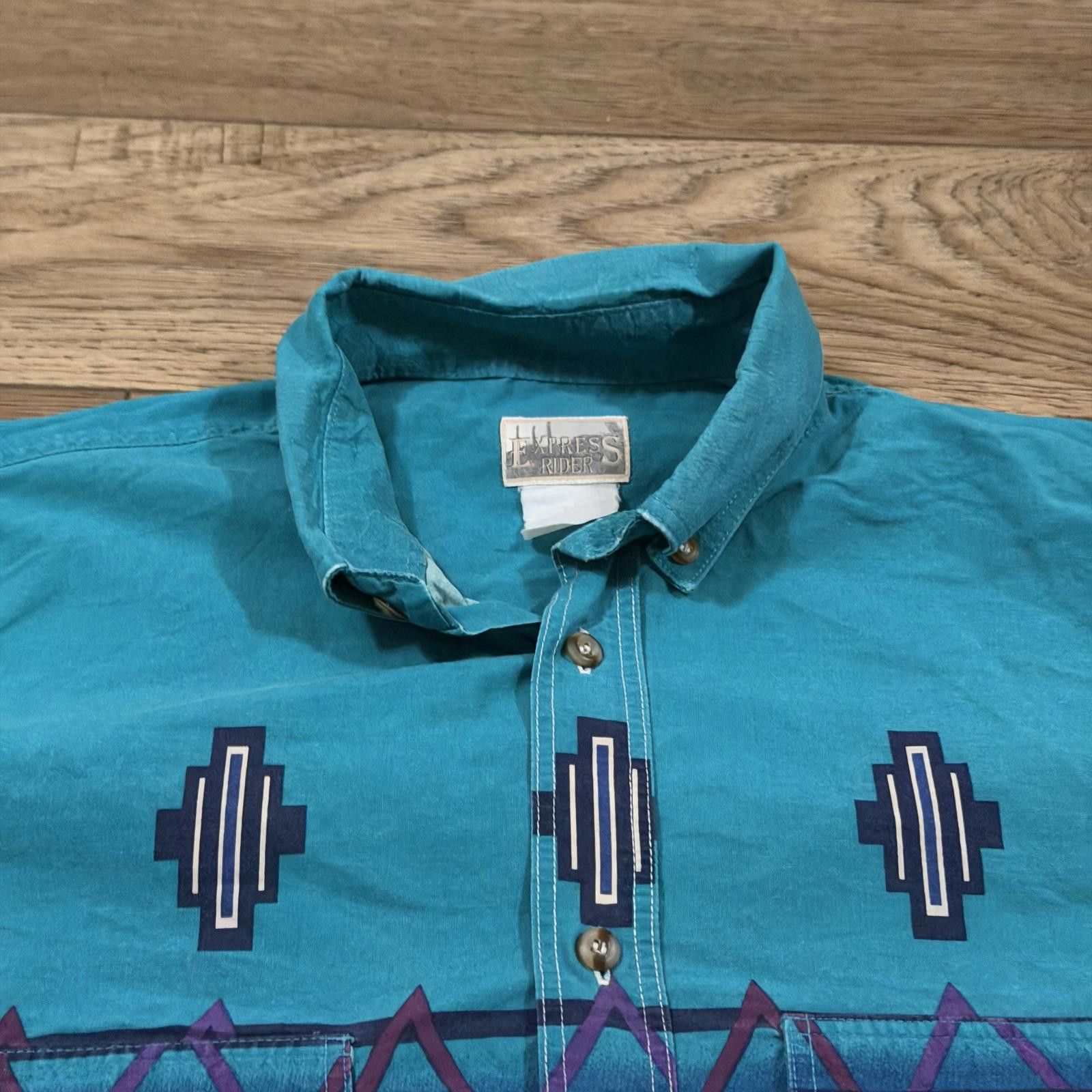 Other Vintage 90s Express Rider Western Aztec Southwestern Shirt Size US L / EU 52-54 / 3 - 3 Thumbnail