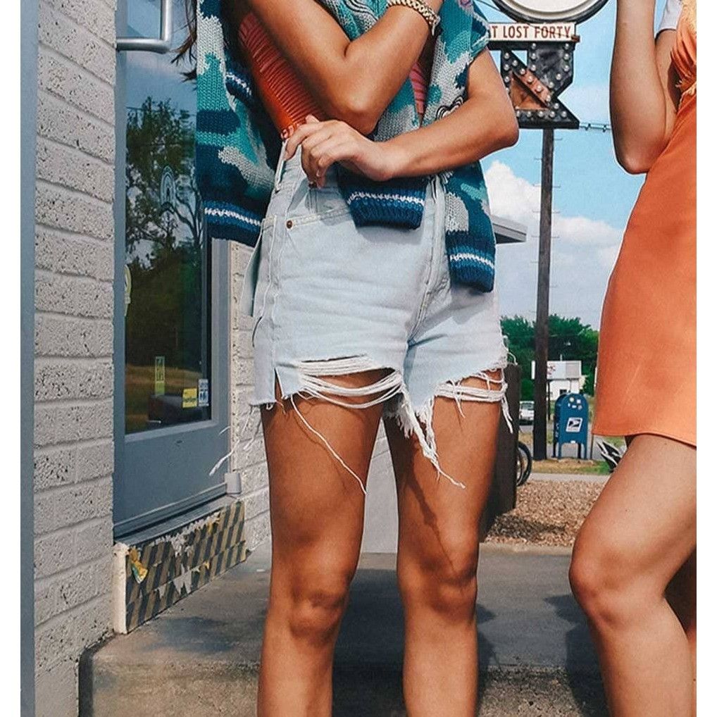 image of Redone $230 NWT Re/done 50S Cutoff Shorts Light Raf Size 32 in Blue, Women's