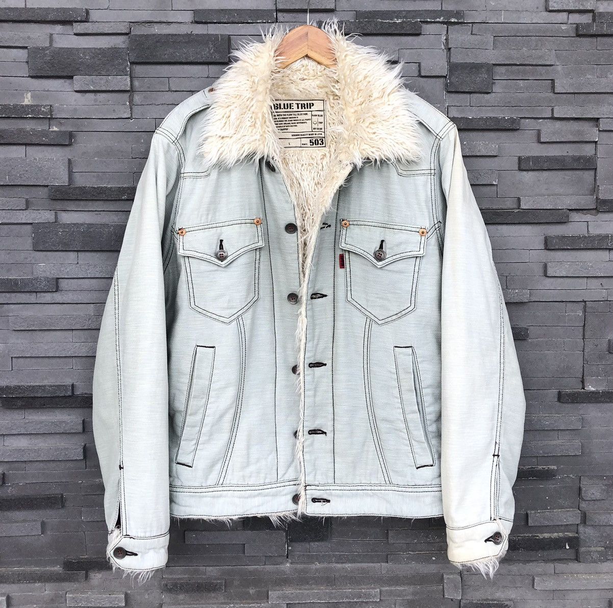 Vintage Vintage Edwin Faux Fur Lining Shearling Denim Jacket Size US L / EU 52-54 / 3 - 9 Thumbnail