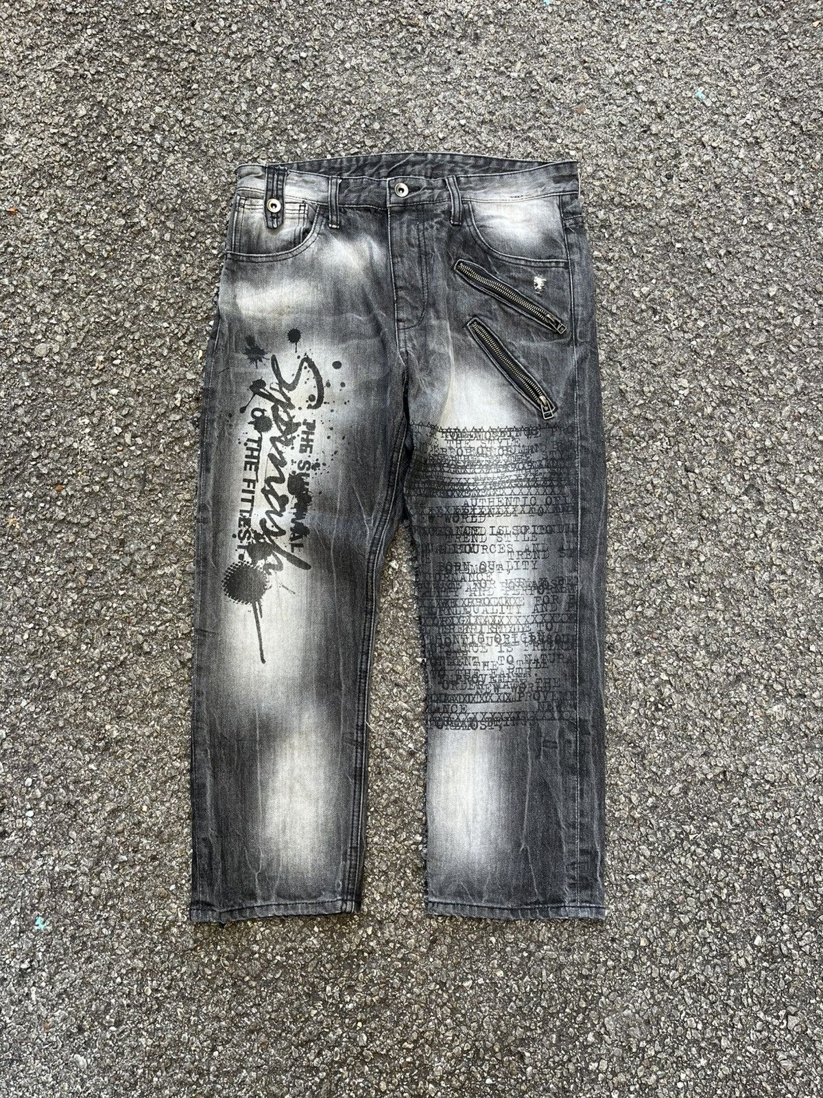 Hysteric Glamour Japanese Vintage SPINASH Skull Poem Punk Jeans Faded Denim Size US 31 - 1 Thumbnail