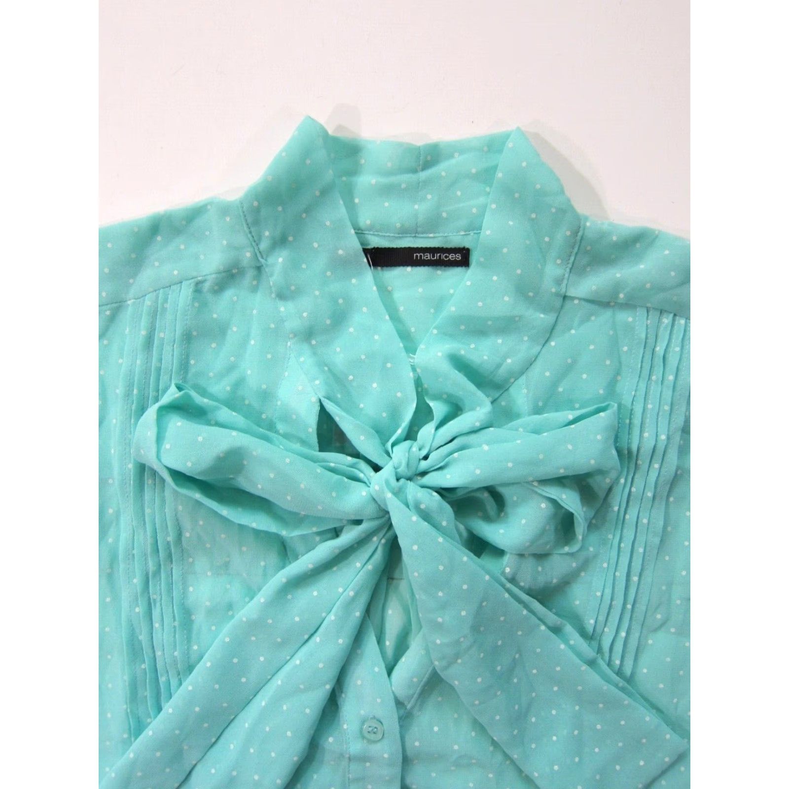 Vintage NWT Maurices Blue White Polka Dot Sheer Button Down Neck Tie Cap Sleeve Blouse M Size M / US 6-8 / IT 42-44 - 5 Thumbnail