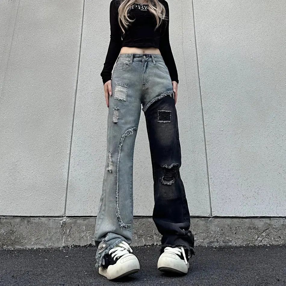 Japanese Brand Retro loose ripped patchwork jeans Size US 32 / EU 48 - 4 Thumbnail