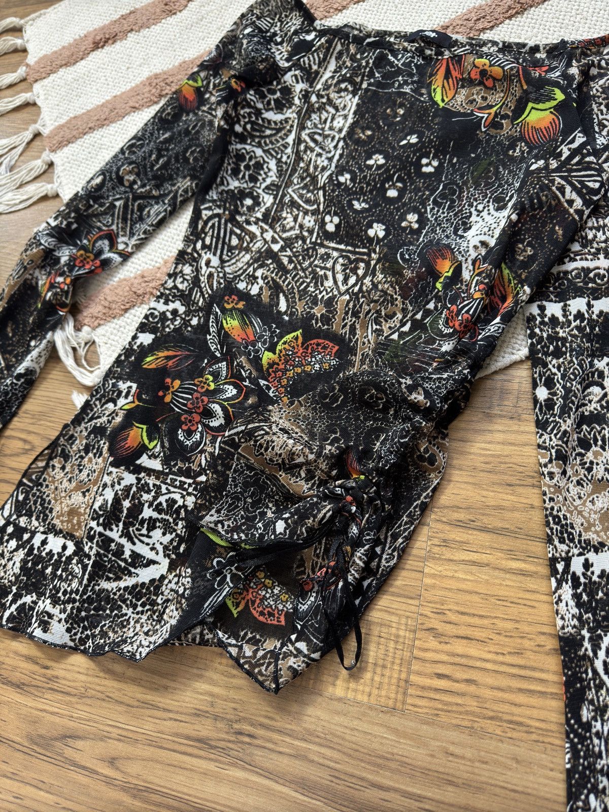 Vintage JET PRINTED MESH LONG SLEEVE BLOUSE Size S / US 4 / IT 40 - 4 Thumbnail