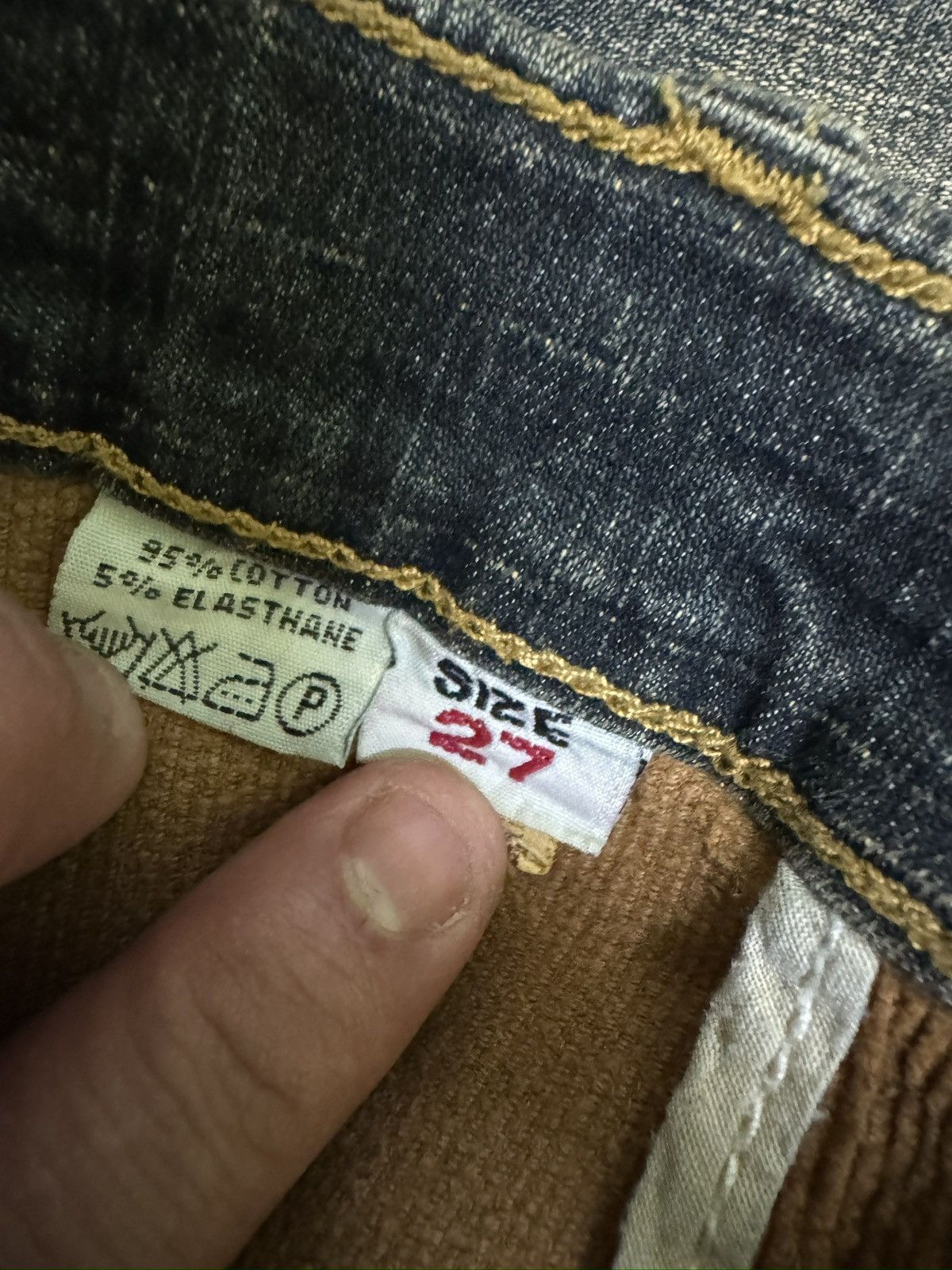 Japanese Brand Y2K Unisex Lace Up Bootcut Denim Corduroy Hybrid Jeans Size US 27 - 11 Thumbnail