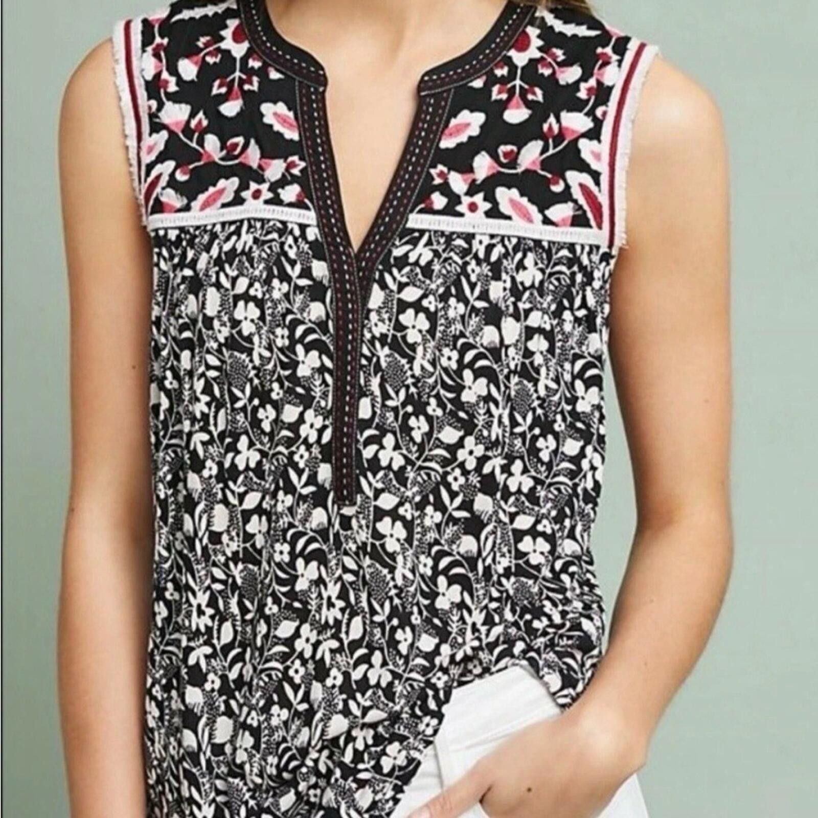 Other Anthro One September Austin Embroidered Floral Tank Boho S Size S / US 4 / IT 40 - 1 Thumbnail