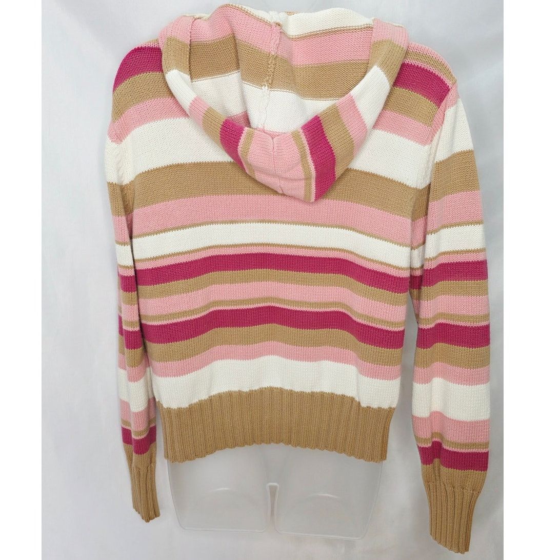 Other Vintage 90's Pink & Tan Striped Hooded Zipper Front Sweater Size M / US 6-8 / IT 42-44 - 2 Thumbnail