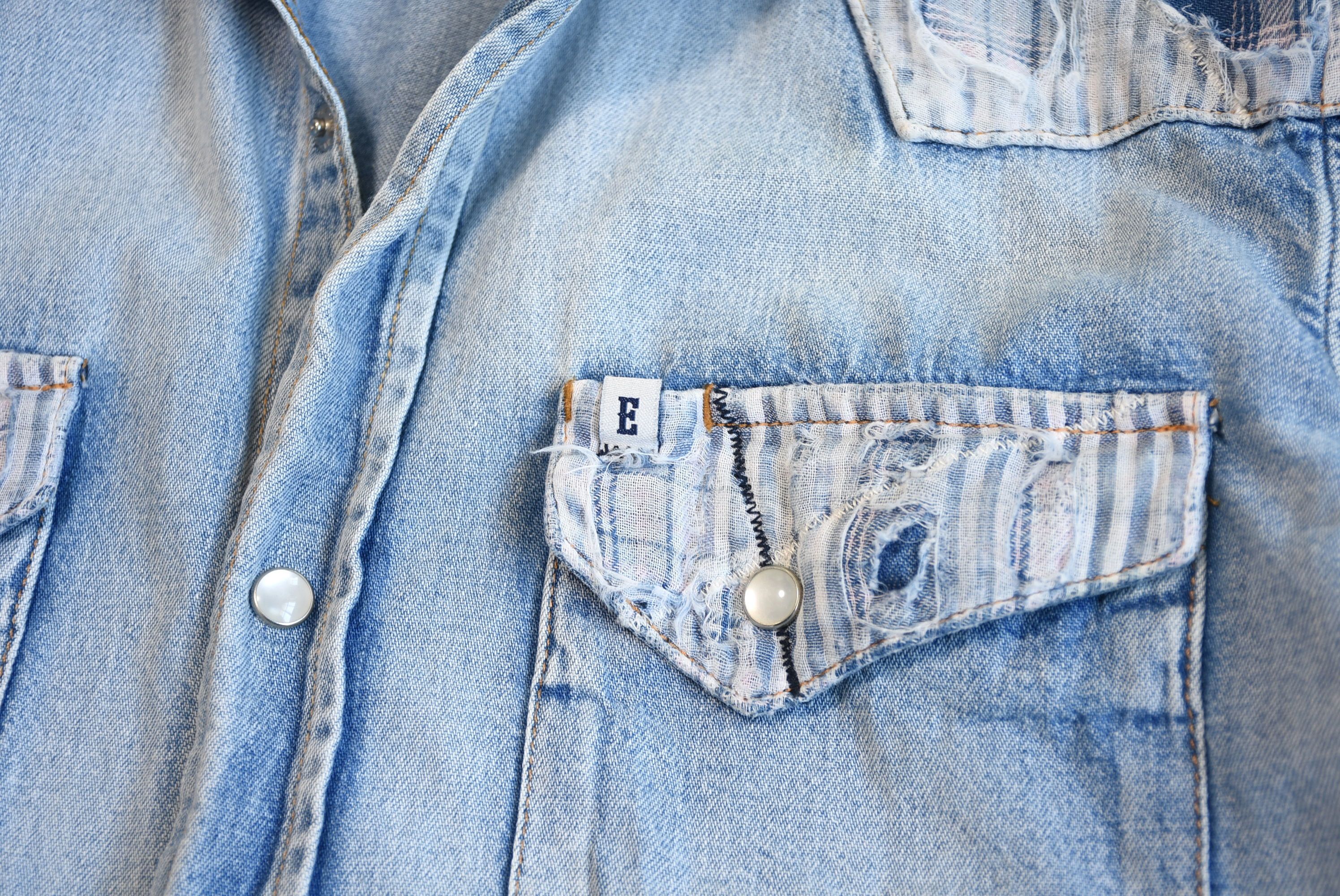 Edwin × Japanese Brand EDWIN Vintage Repair Style Denim Shirt with Patchwork!! Size US M / EU 48-50 / 2 - 4 Thumbnail