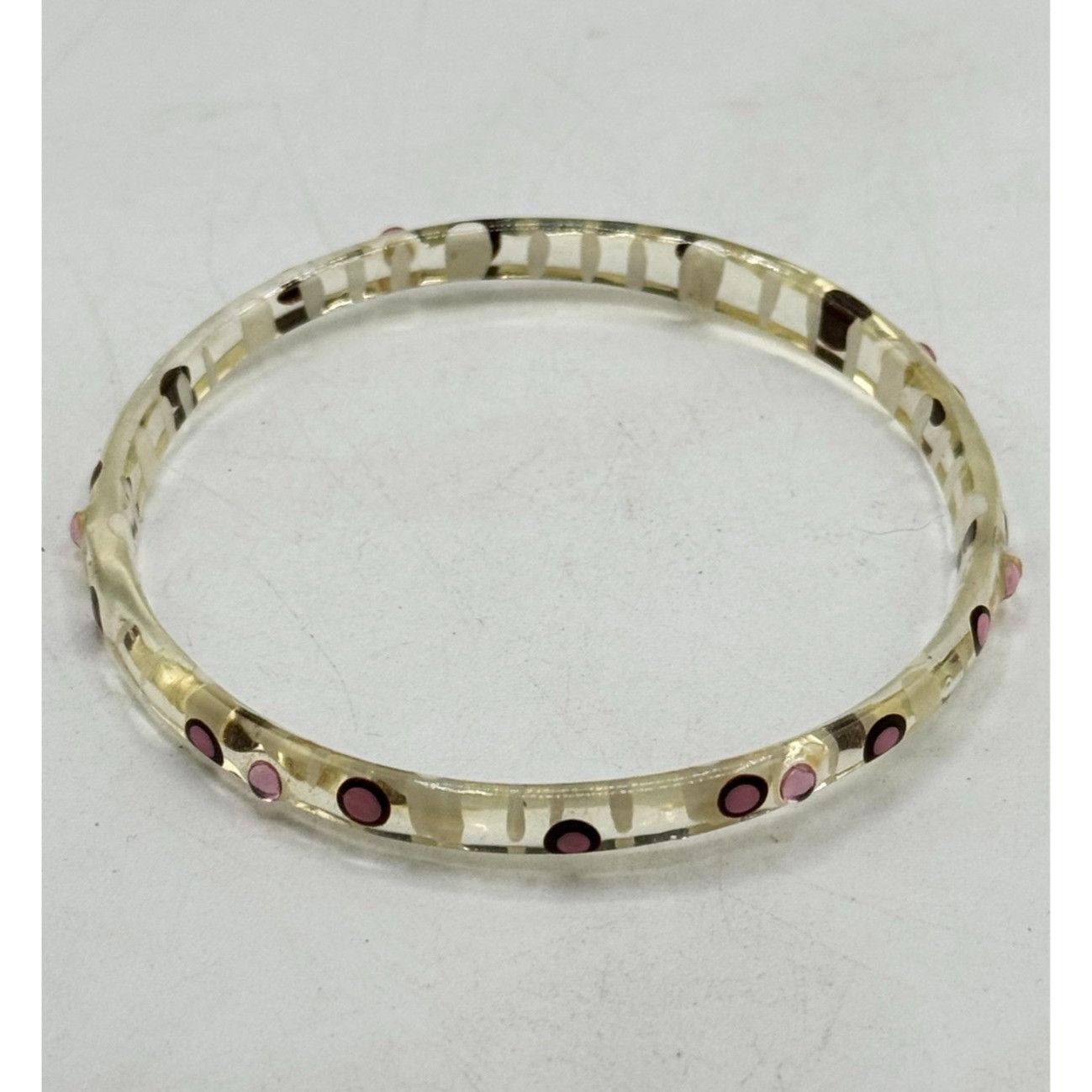 Vintage Vintage painted pink rhinestone Lucite bangle bracelet Size ONE SIZE - 1 Thumbnail