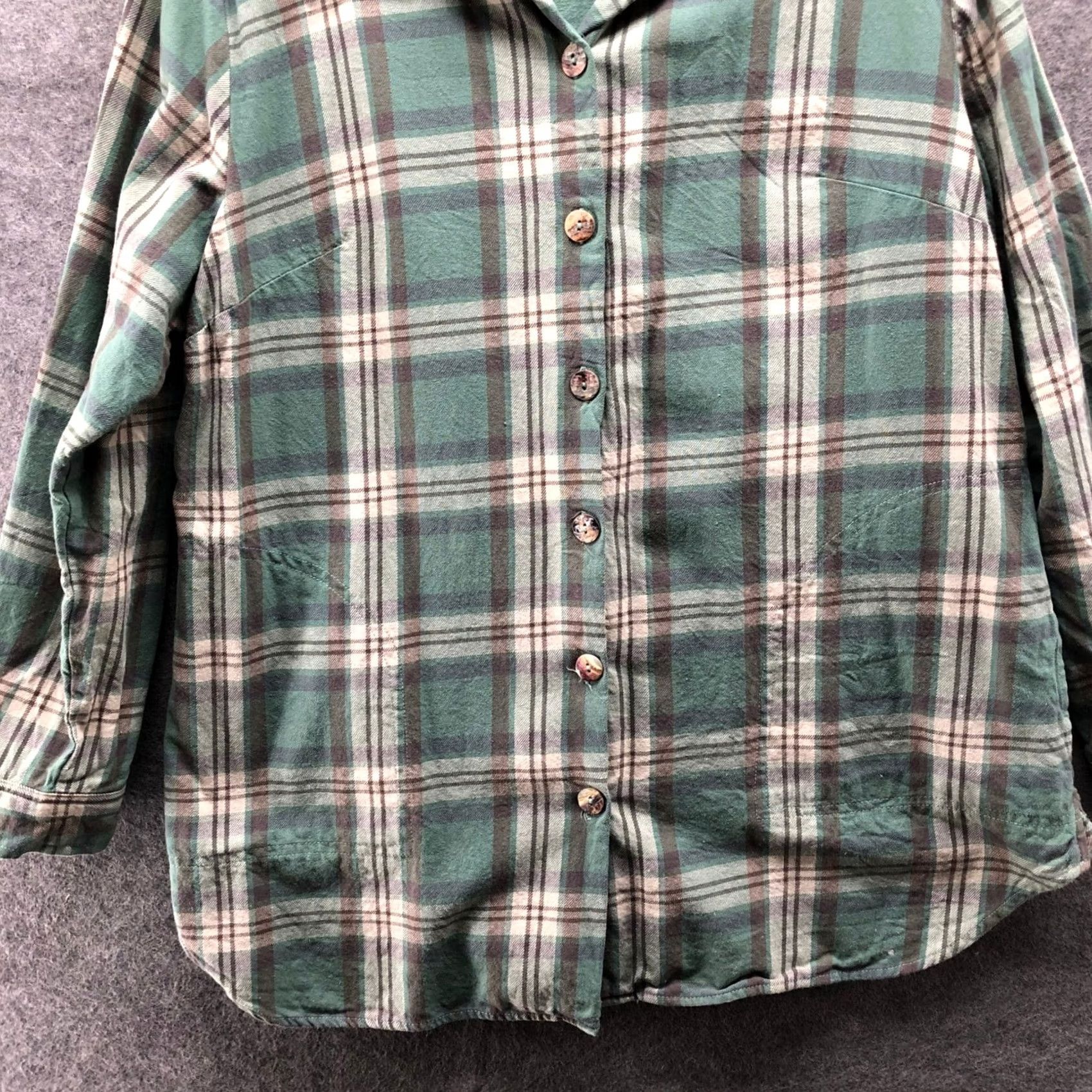Soft Surroundings VINTAGE Soft Surroundings Flannel Shirt Jacket Womens XL Green Plaid Cotton Pockets Size XL / US 12-14 / IT 48-50 - 6 Thumbnail