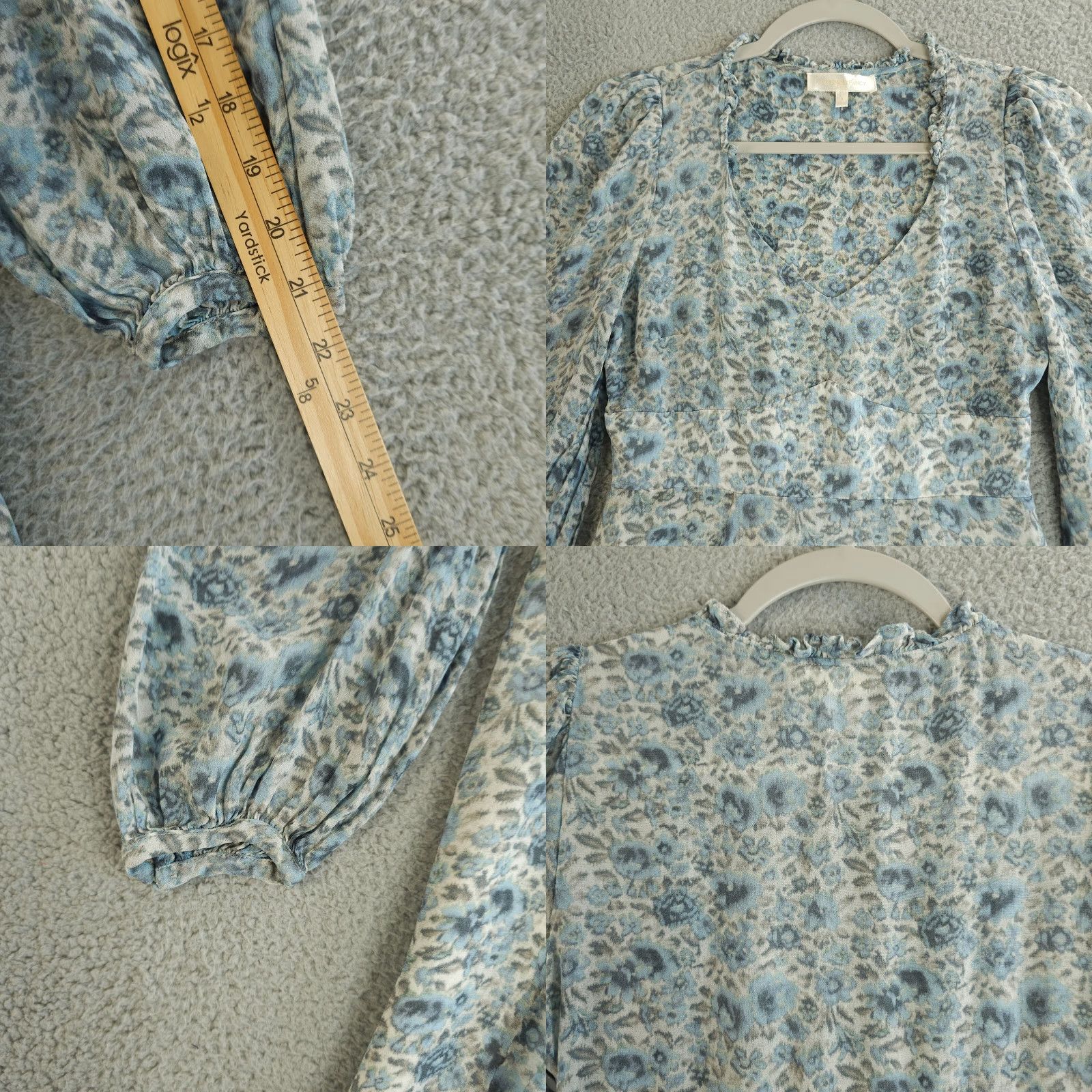 LoveShackFancy LoveShackFancy Cassidy Dress Blue Floral Puff Sleeve Ocean Breeze Mini Lined Crepe Casual Womens Short Dress 0 Size XS / US 0-2 / IT 36-38 - 8 Thumbnail