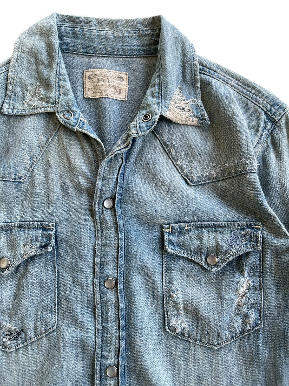 Polo Ralph Lauren Polo Ralph Lauren Distressed Denim Shirt Size M / US 6-8 / IT 42-44 - 7 Thumbnail
