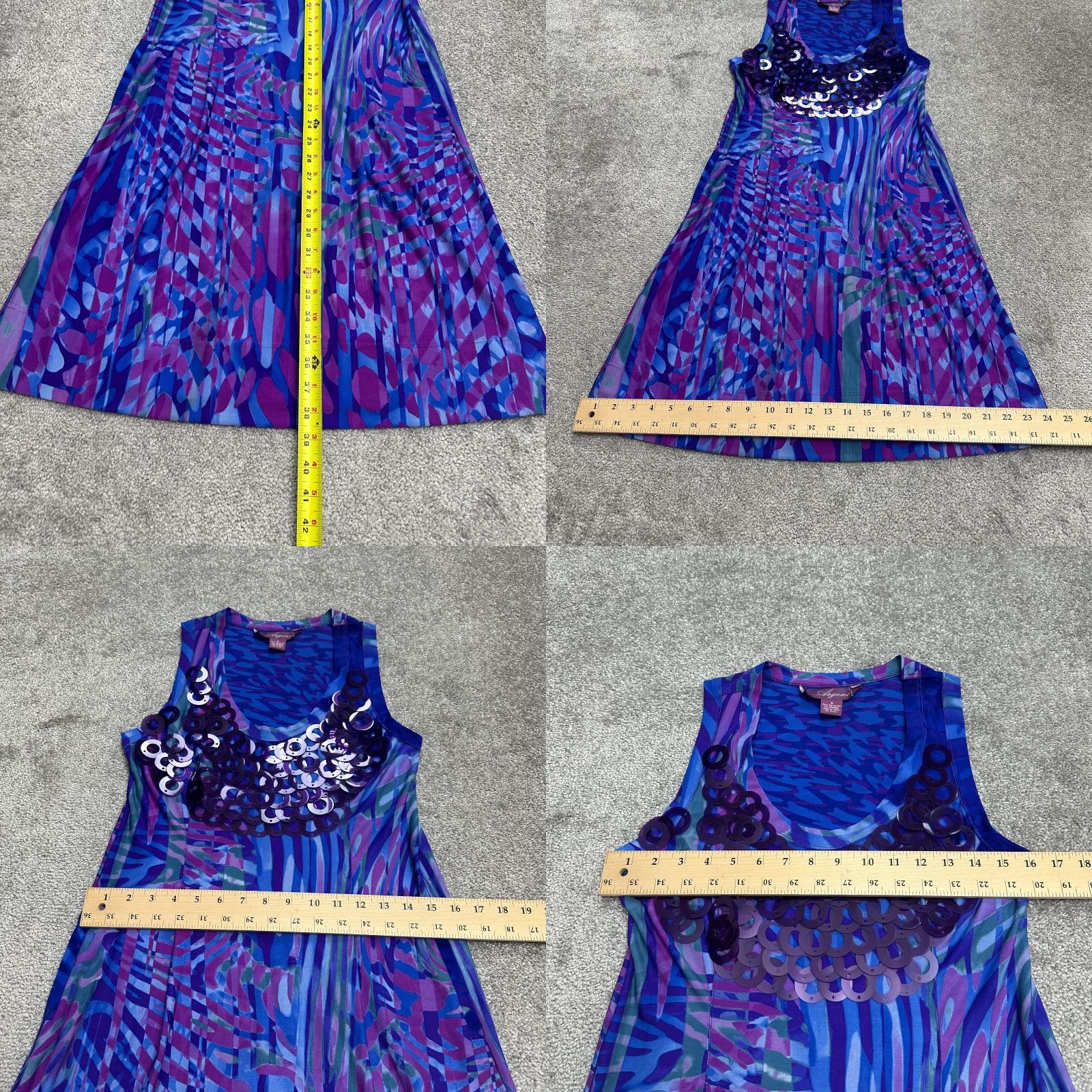 Vintage VINTAGE Argenti Shift Dress Womens 8 Blue Geometric Scoop Neck Embellished Midi Sleeveless Size M / US 6-8 / IT 42-44 - 8 Thumbnail