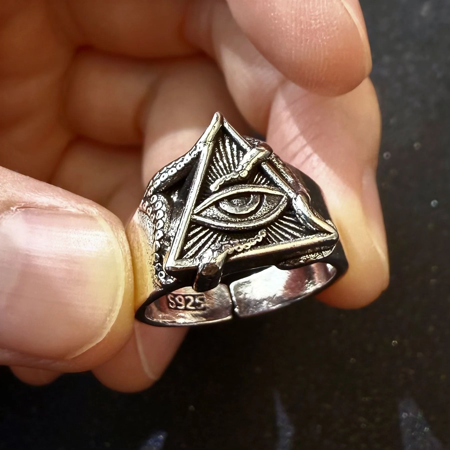 Vintage Retro Eye of Providence Adjustable Open Ring Size ONE SIZE - 2 Thumbnail