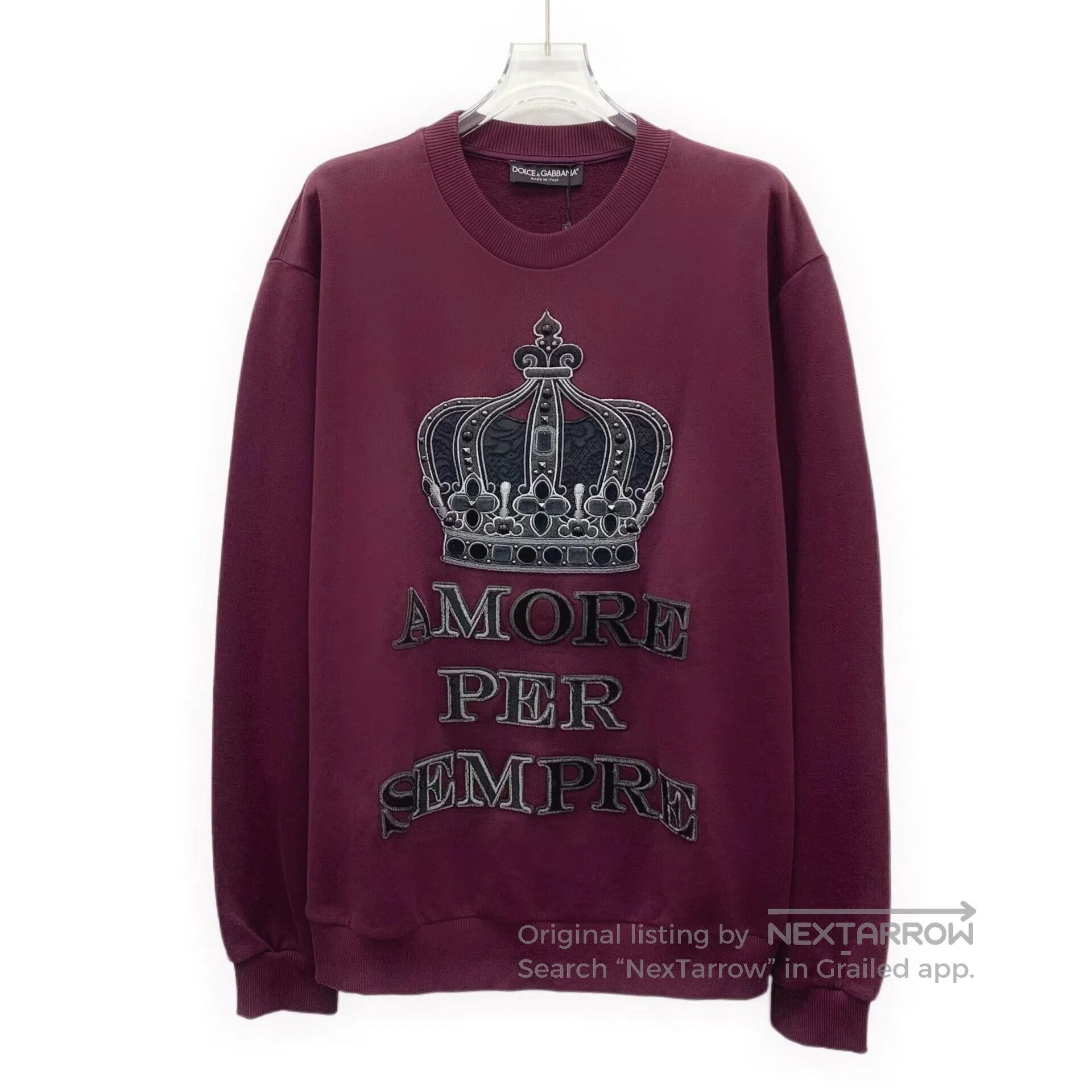 Dolce & Gabbana Dolce Gabbana Burgundy Crown Embroidered Cotton Round Neck Size US S / EU 44-46 / 1 - 1 Thumbnail