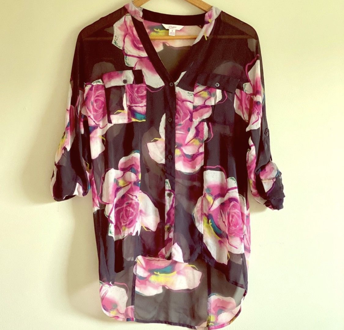 Other VERSATILE FLORAL SEMI SHEER BUTTON UP BLOUSE TOP Size S / US 4 / IT 40 - 1 Thumbnail