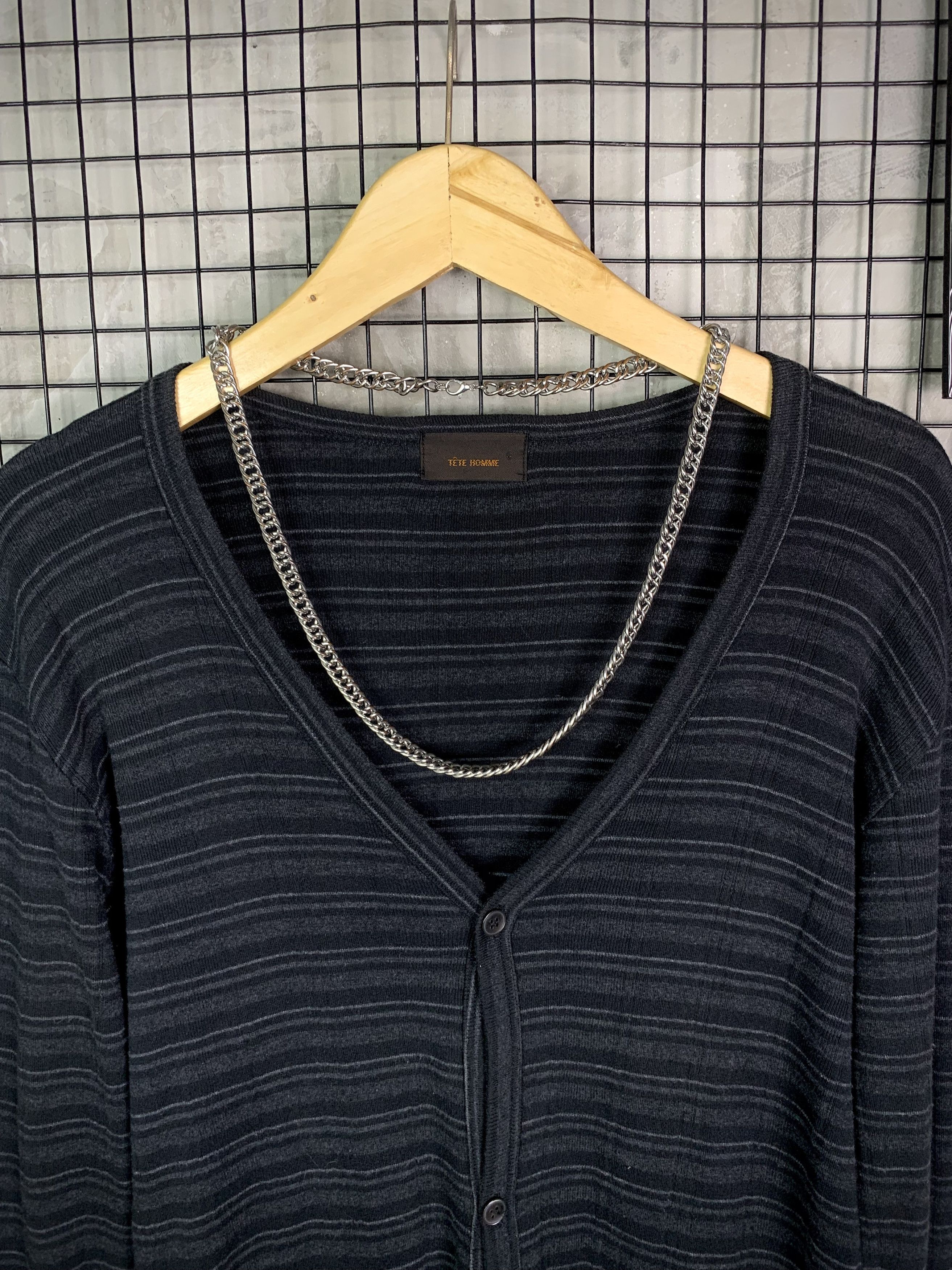 Tete Homme Tete Homme Grunge Striped Button Up Vneck Cardigans Size US L / EU 52-54 / 3 - 3 Thumbnail