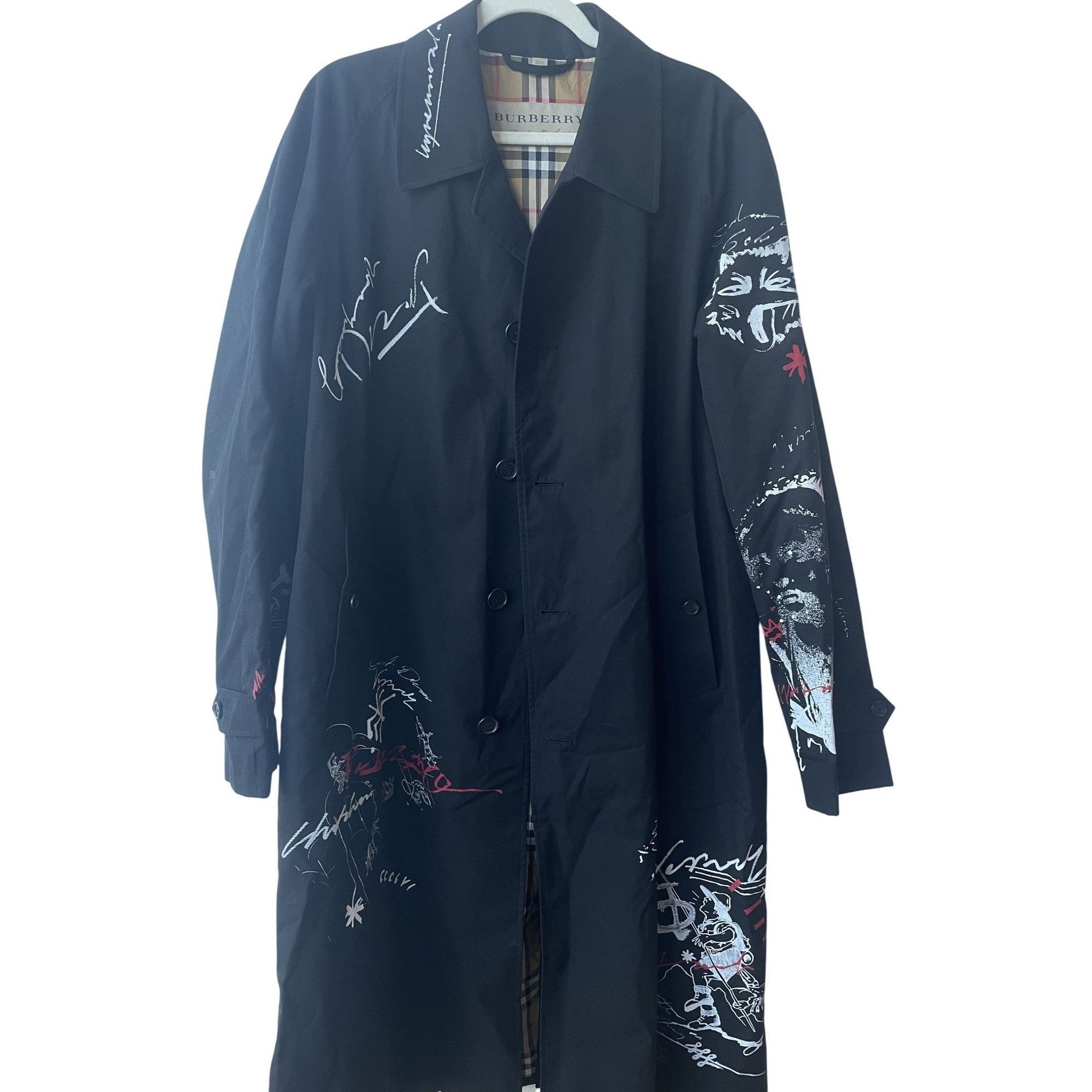 Burberry Black Illustrated Cotton Blend Trench Coat With Sig