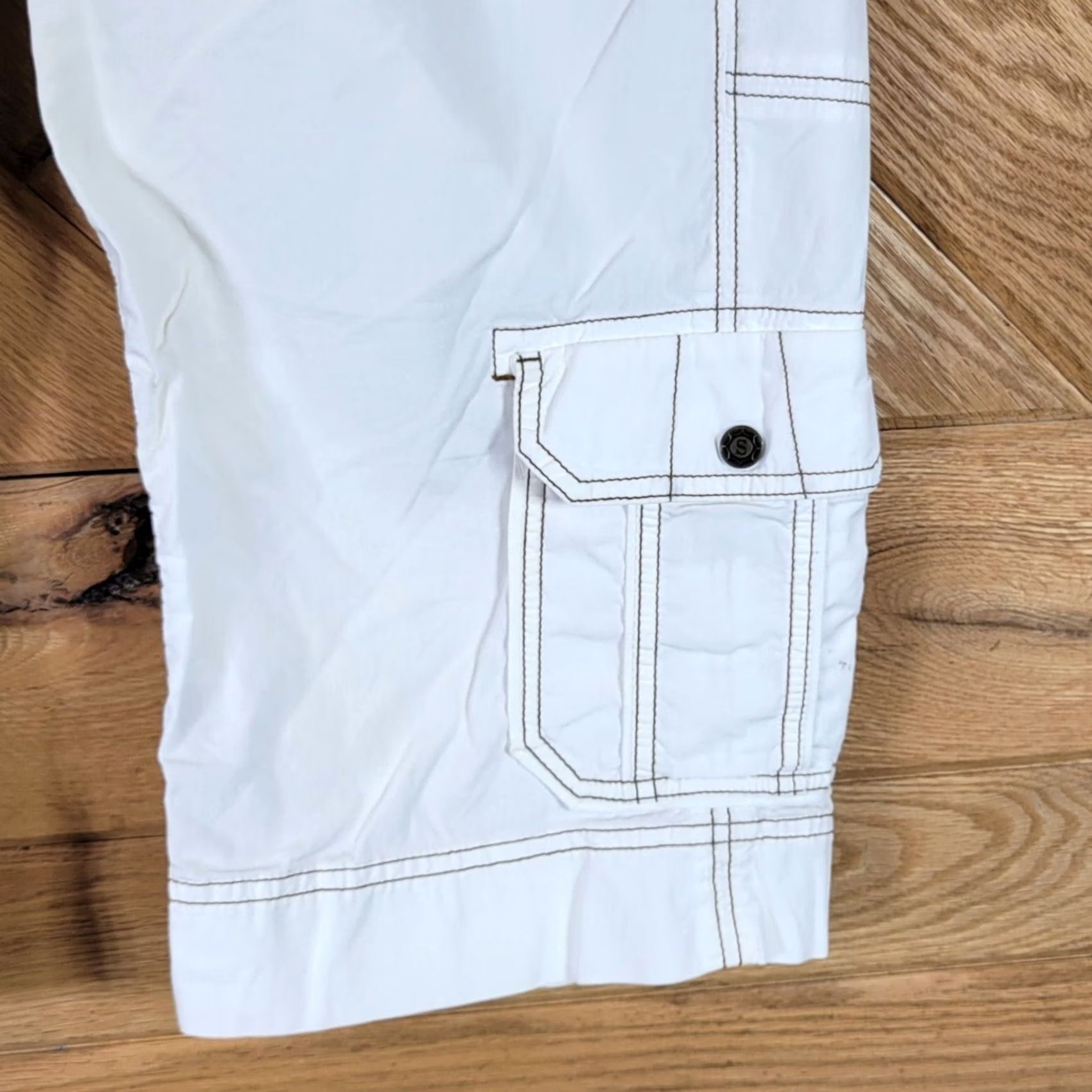 Vintage Sahalie Capri Pants M Drawstring White Brown Stitching Size 32" / US 10 / IT 46 - 6 Thumbnail