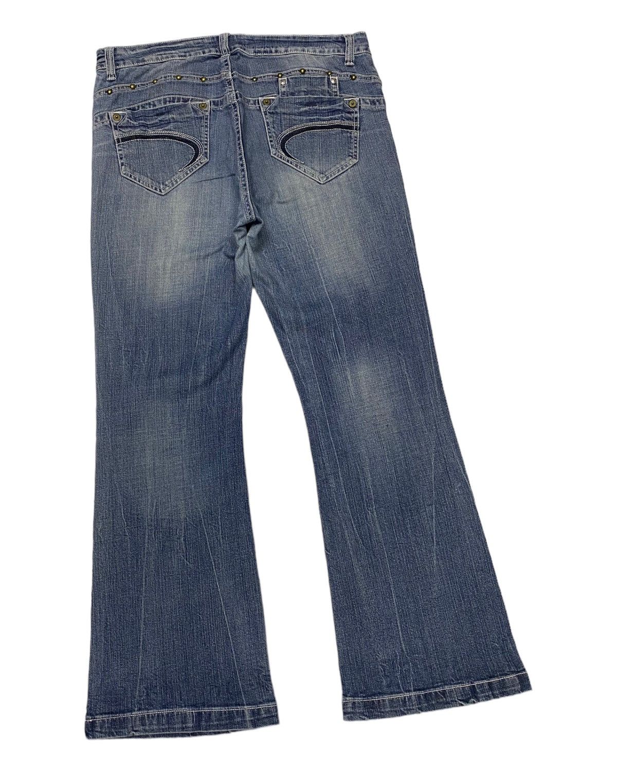 Japanese Brand × Tornado Mart 🔥FLARE JEANS METAL STUDDED WAVE LIST DISTRESSED DENIM JEANS Size US 36 / EU 52 - 4 Thumbnail