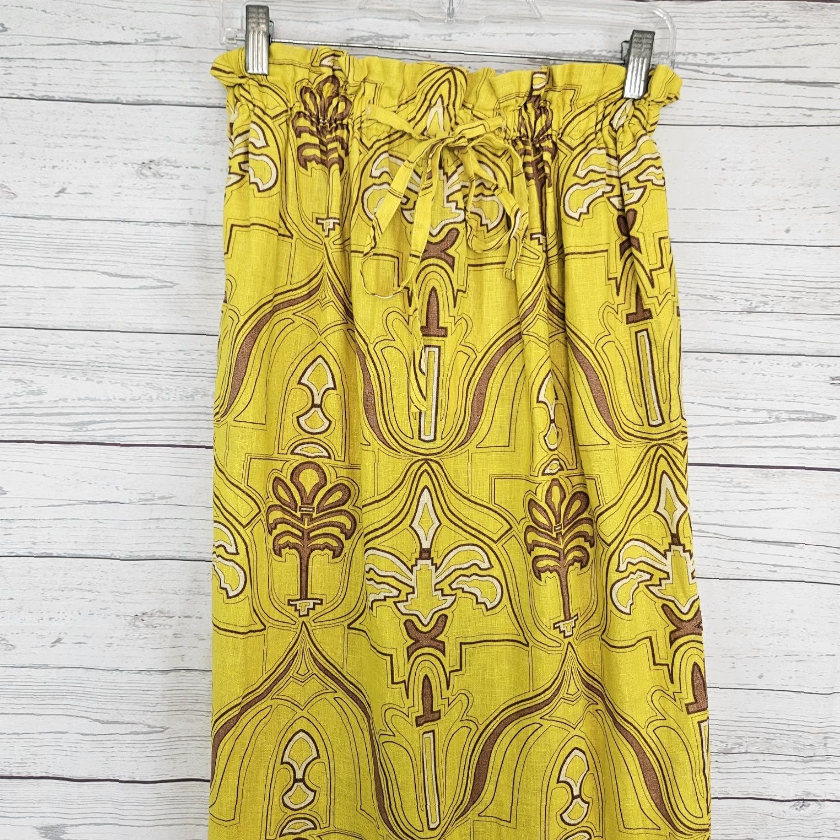 Banana Republic VINTAGE Banana Republic Womens Linen Midi Skirt Sz Small Yellow Pockets Drawstring Size 28" / US 6 / IT 42 - 2 Thumbnail