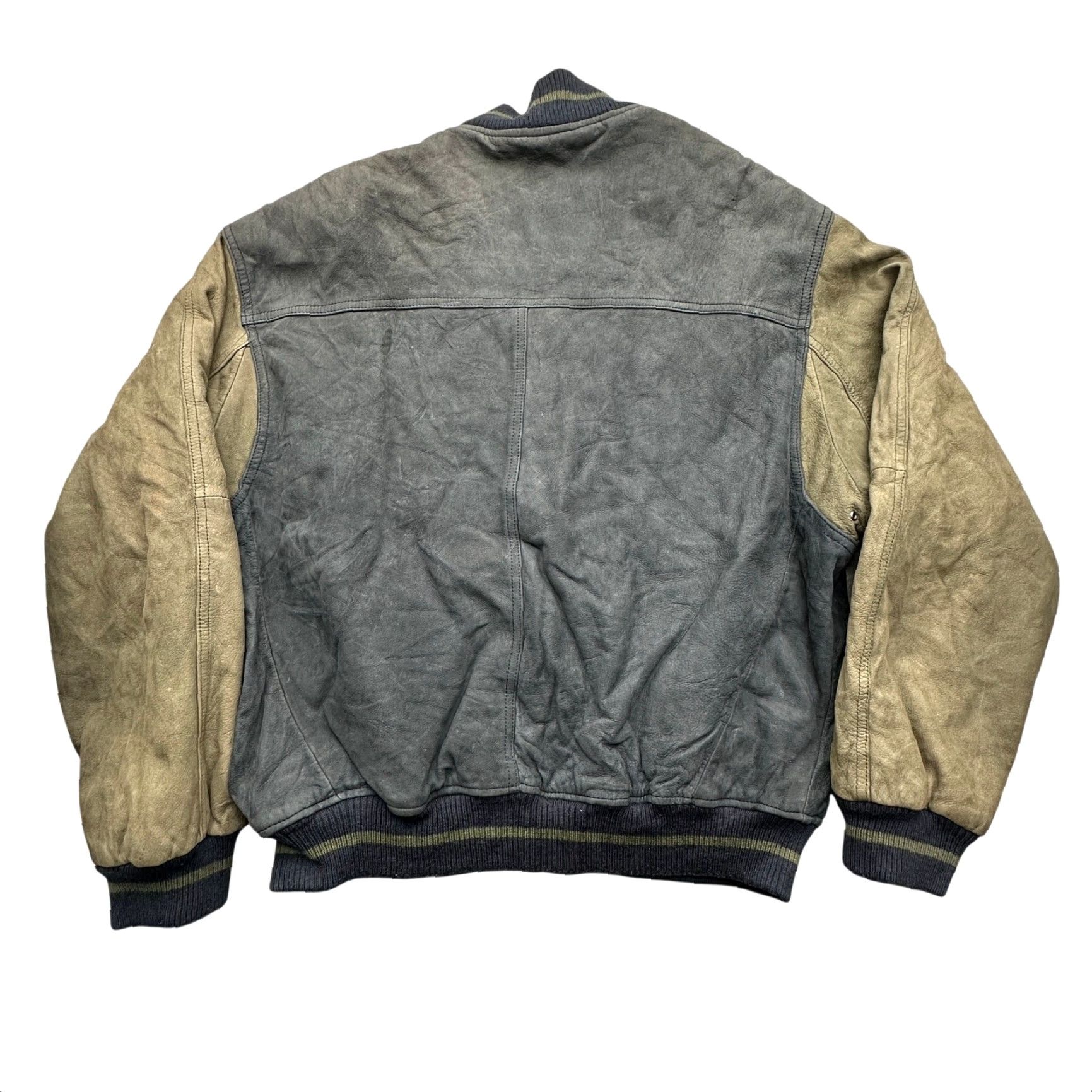 Vintage VINTAGE Winlit Two Tone Varsity Bomber Leather Jacket Men Large Gray Quilt Lined Size US L / EU 52-54 / 3 - 2 Thumbnail
