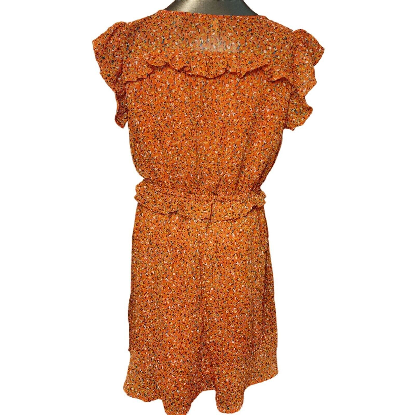 Other Trinhnology Women's Orange Floral Sleeveless Ruffled V-Neck Size M / US 6-8 / IT 42-44 - 2 Thumbnail