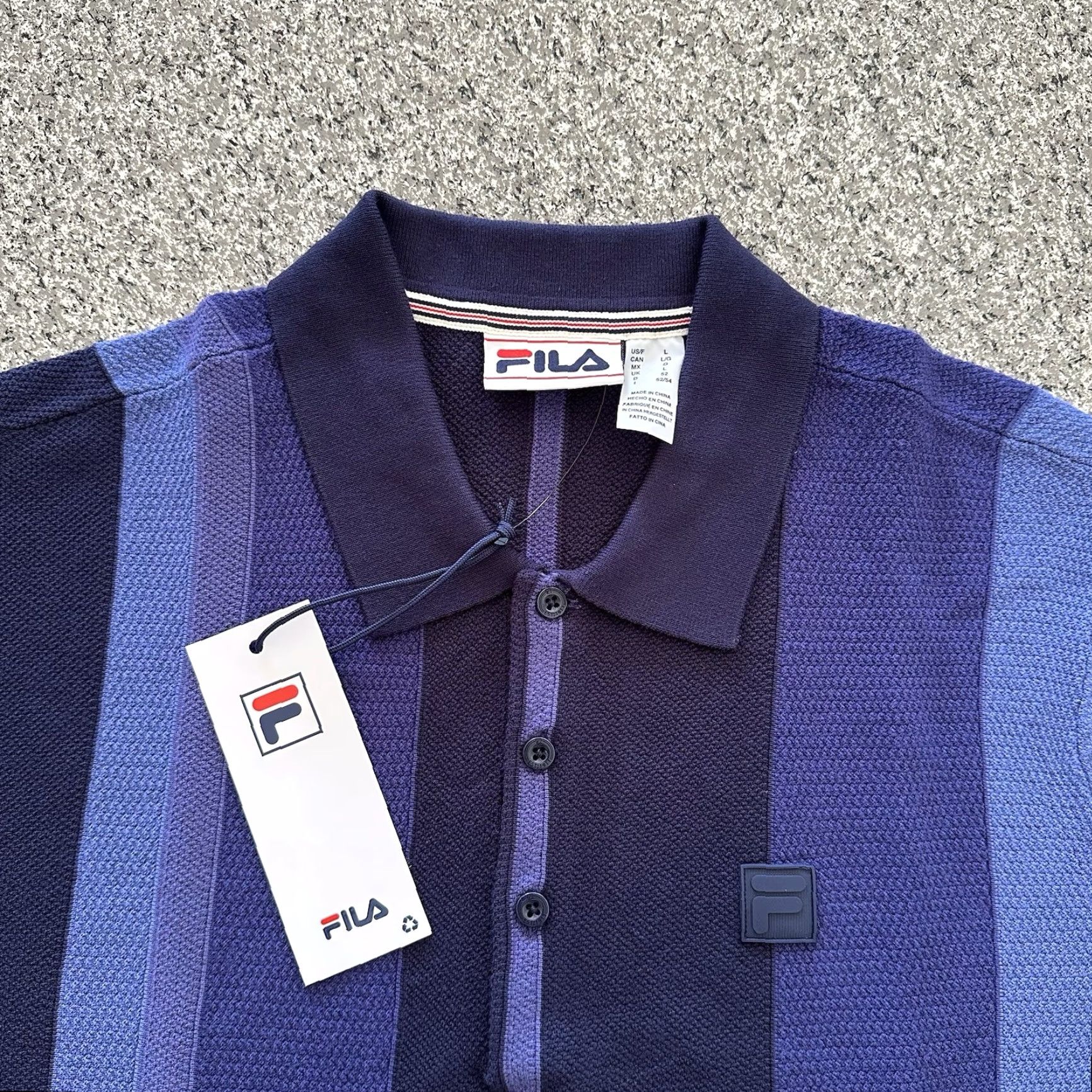 Fila Fila Polo Shirt Mens Large Blue Textured Striped Knit Polo Palazzo Paris Vintage 80s Size US L / EU 52-54 / 3 - 2 Thumbnail