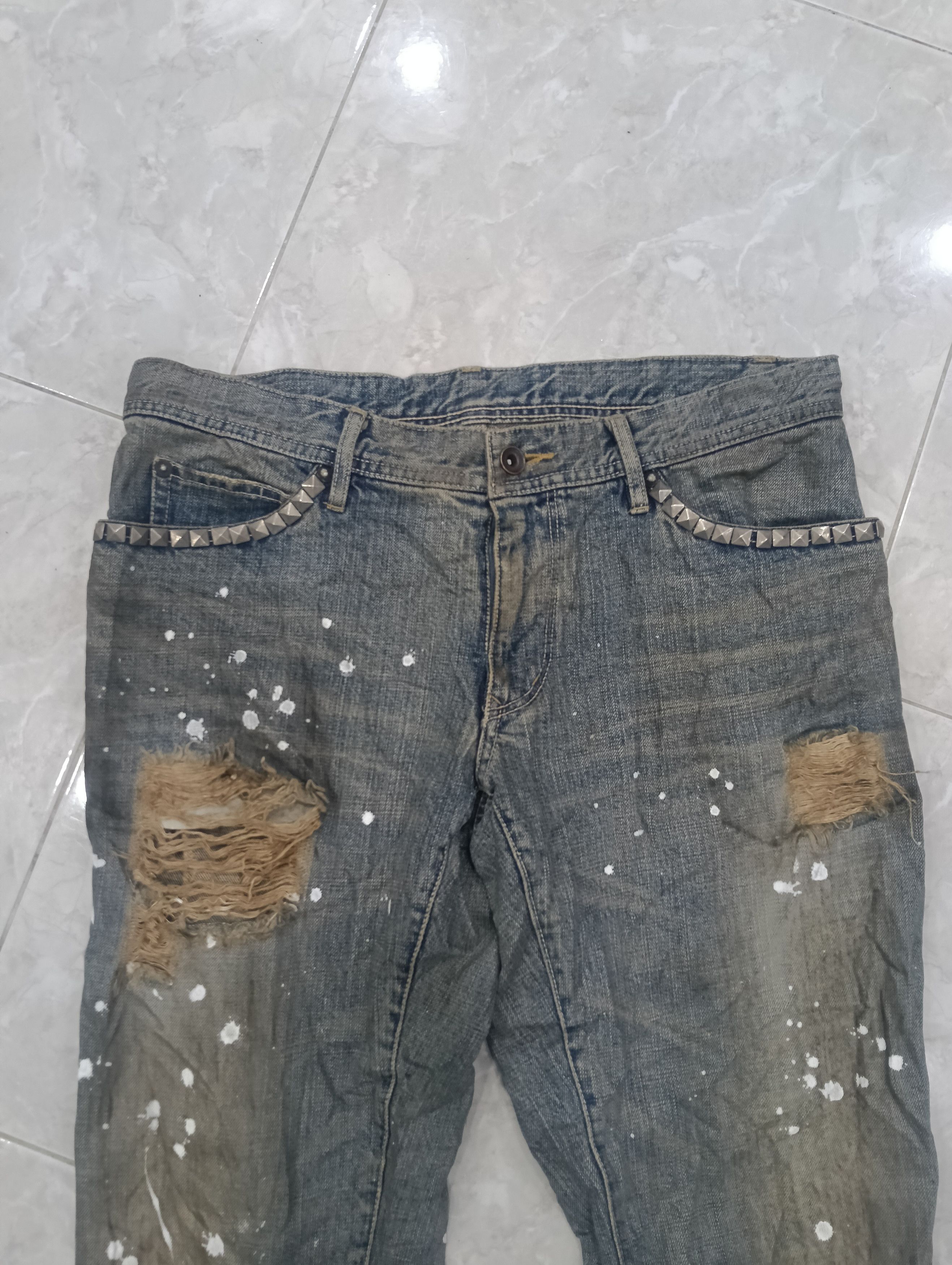 Issey Miyake Tete Homme Thrashed Sick Denim Studded Bootcut Size 33" - 2 Thumbnail