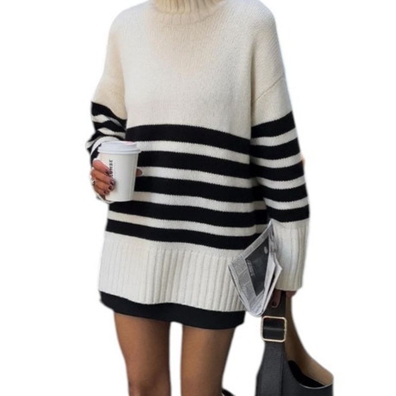 Other Commense Off White Striped Mock Neck Long Sleeve Sweater Size XL / US 12-14 / IT 48-50 - 4 Thumbnail