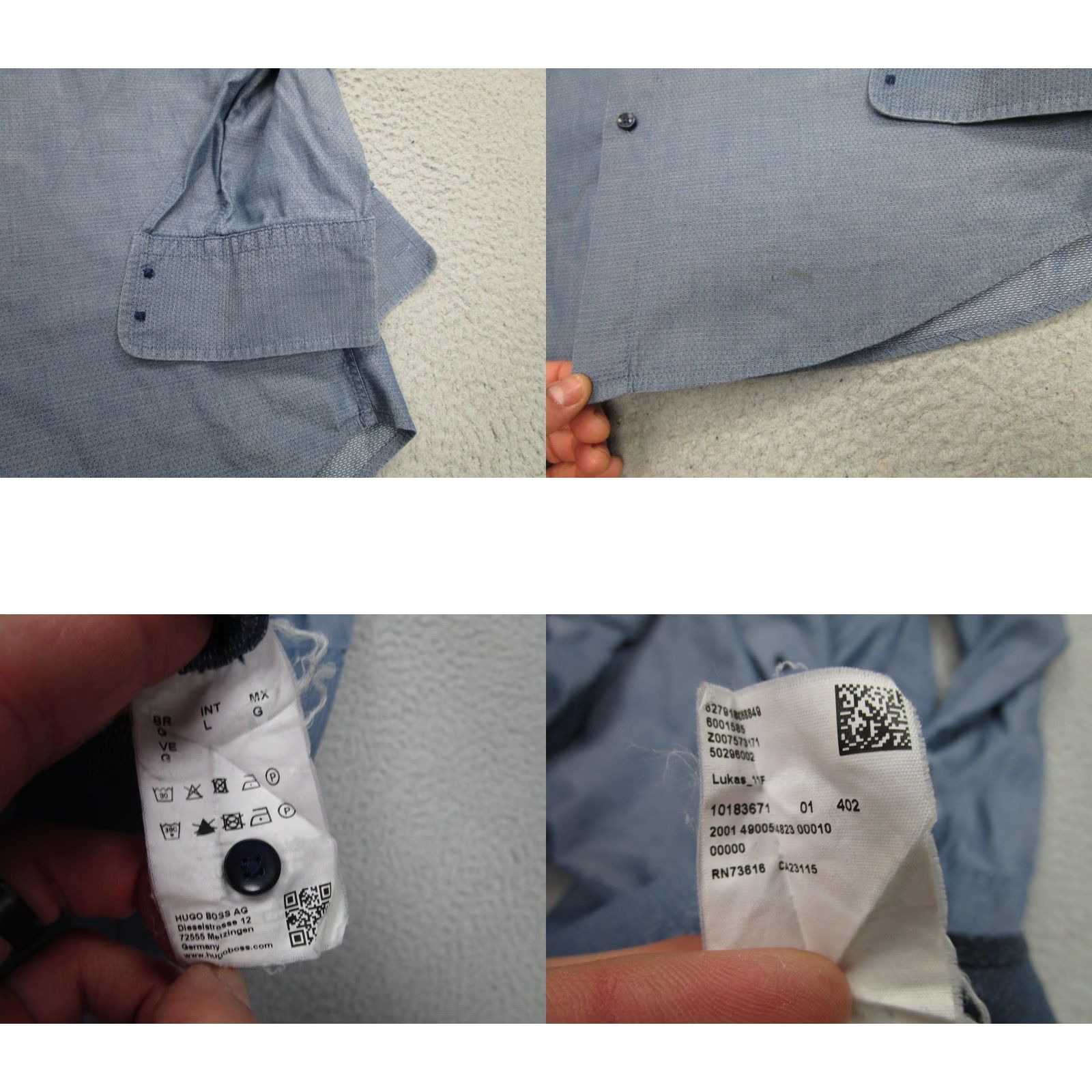 Hugo Boss Hugo Boss Shirt Mens Large Blue Regular Fit Lukas_1F Geometric Dress Long Sleeve Size 42R - 8 Thumbnail