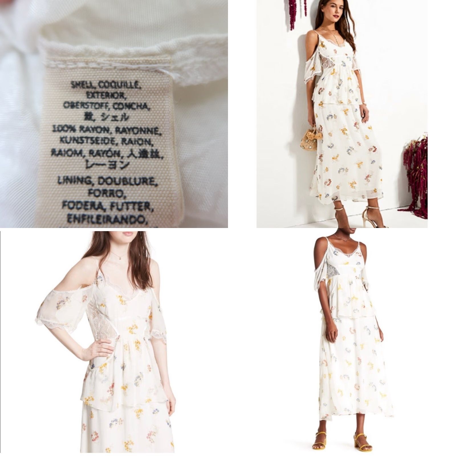 Free People Free People Magnolia White Floral Print Off Shoulder Midi Dress Women 0 V-Neck Rayon Summer Party/Cocktail Shirred Lace Trim Midi Dress Womens Size XS / US 0-2 / IT 36-38 - 8 Thumbnail