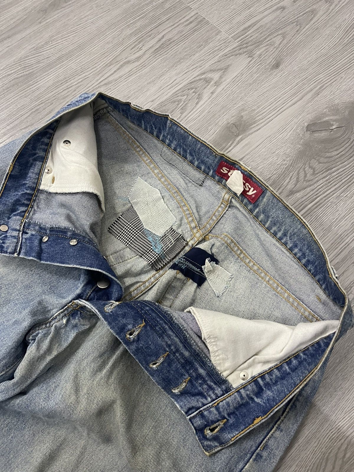 Stussy × Vintage Rip distressed rework Stussy denim Size US 33 - 7 Thumbnail
