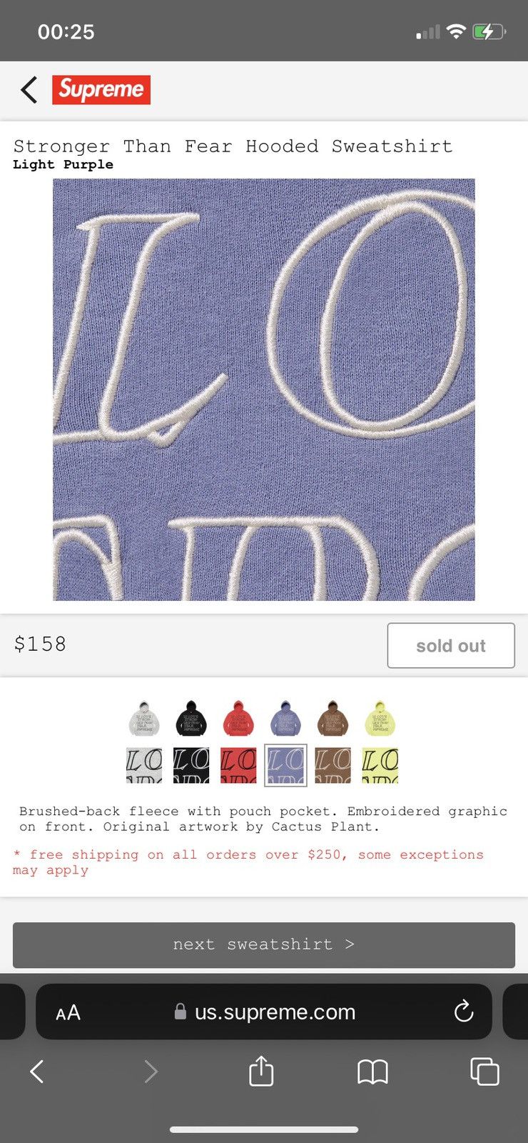 Supreme Hooded Sweatshirt Stronger Than Fear Size US S / EU 44-46 / 1 - 3 Thumbnail