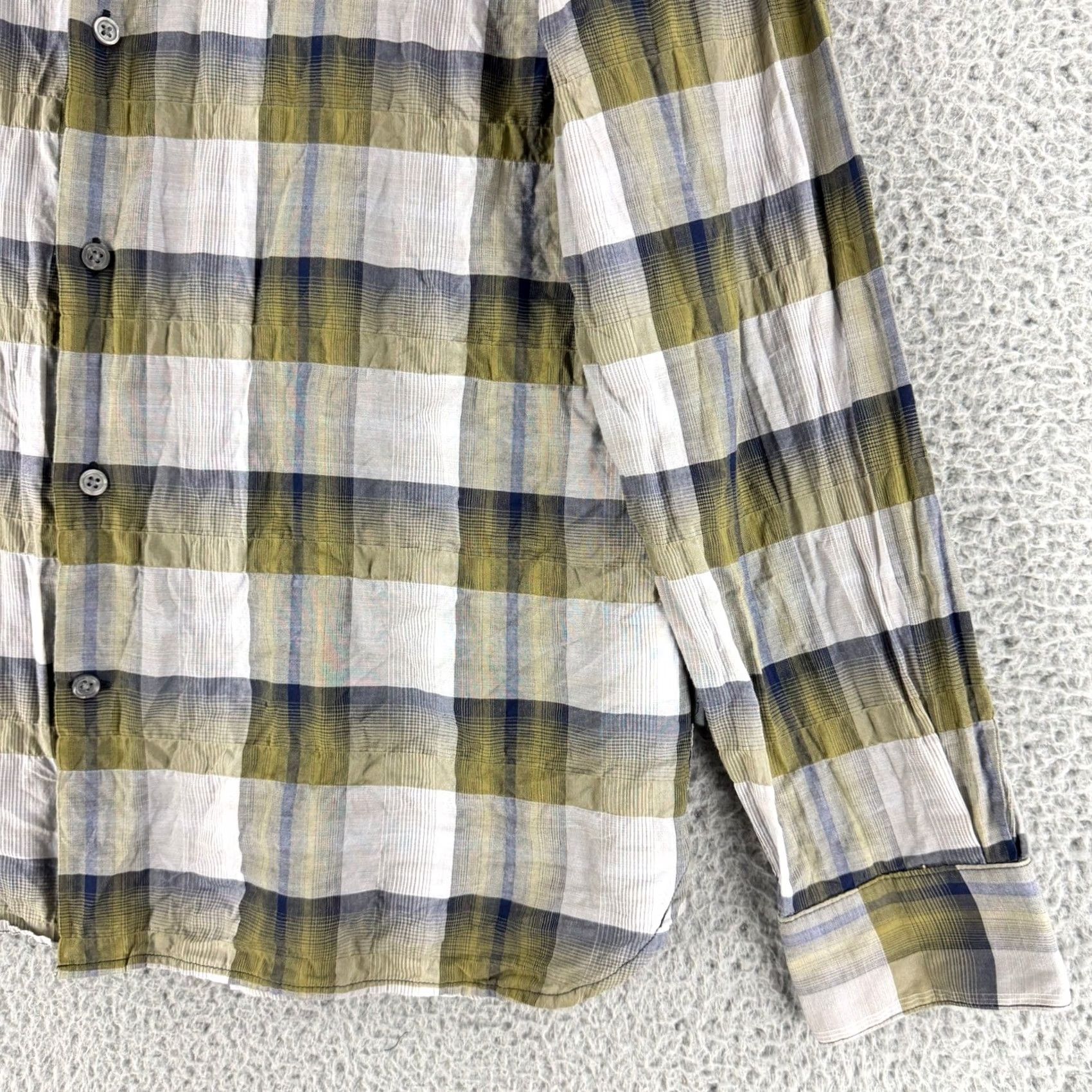 John Varvatos John Varvatos Button Down Shirt Men Large Green Plaid Long Sleeve Cotton Casual Size US L / EU 52-54 / 3 - 3 Thumbnail