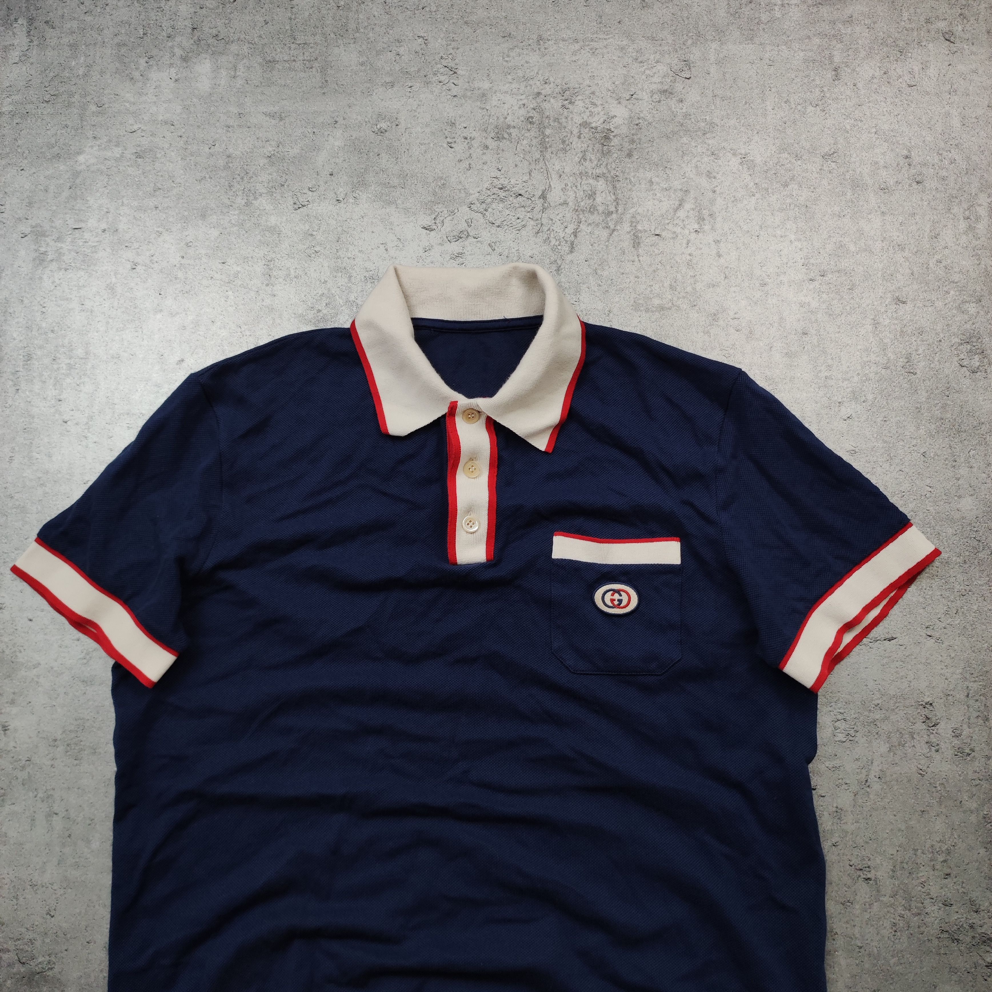 Gucci Gucci Interlocking Web Navy Blue Pique Logo Polo Shirt Size US M / EU 48-50 / 2 - 3 Thumbnail