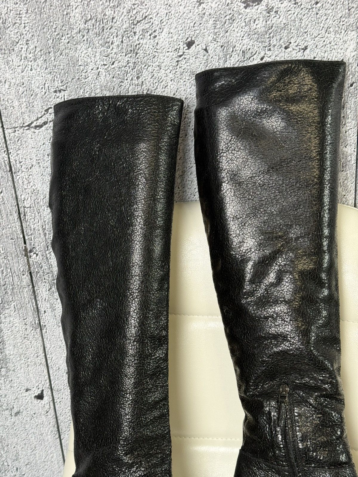 Prada Prada Black Textured Leather Knee High Platform Heeled Boots Size US 8 / IT 38 - 8 Thumbnail