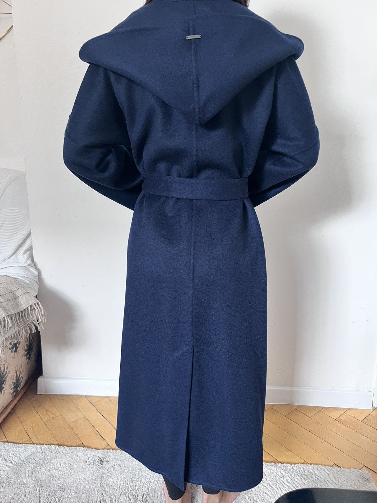 Designer Gobi Cashmere Coat with Monk Hoody Royal Blue Size M / US 6-8 / IT 42-44 - 2 Thumbnail