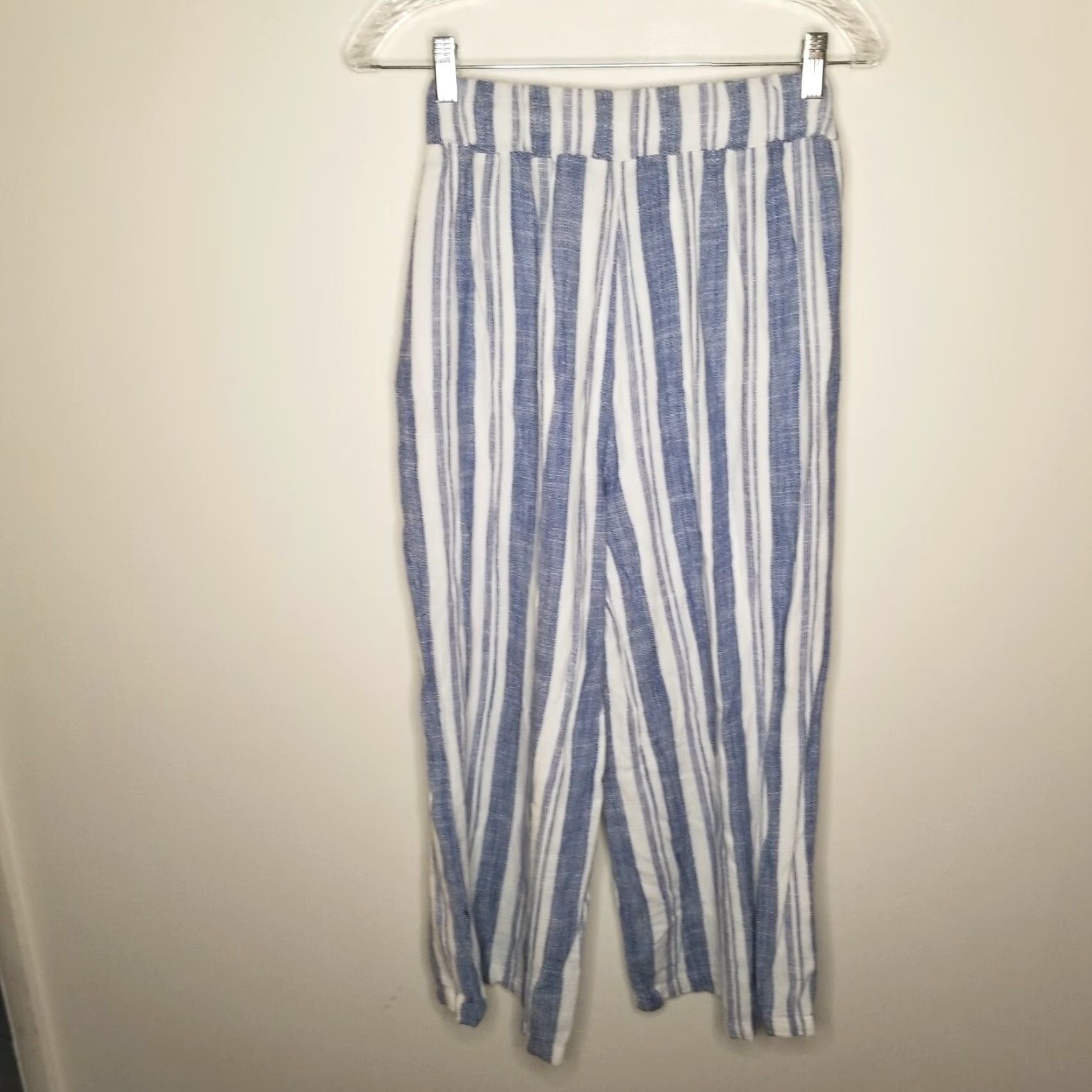 Vintage Miami Women’s Pants Striped Elastic Waist Loose Medium Blue White Size 32" / US 10 / IT 46 - 4 Thumbnail