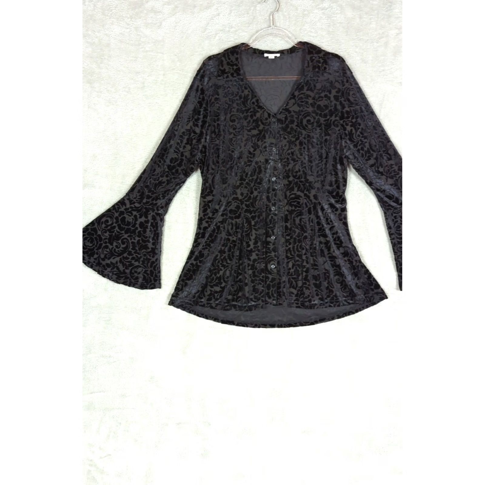 Velvet Ultra Pink Velvet Burnout Tunic Blouse Top Women's XL Whimsigoth Witchy Black Size XL / US 12-14 / IT 48-50 - 2 Thumbnail