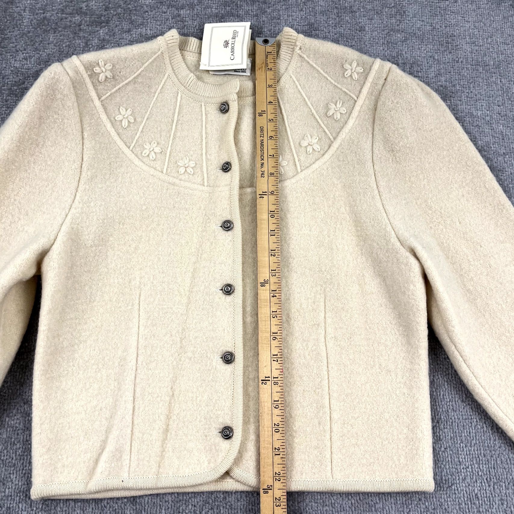 Vintage Carroll Reed Women's Cardigan Sweater Size 14 Brown 100% Wool Floral Stitch Lightweight Casual Size XL / US 12-14 / IT 48-50 - 5 Thumbnail