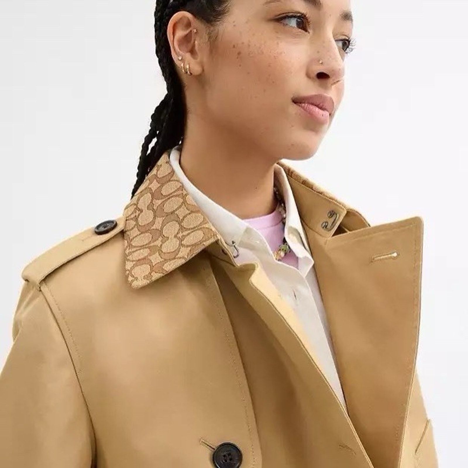 Coach NWT COACH Women Short Trench Coat Signature Khaki CAB93 XS Size XS / US 0-2 / IT 36-38 - 9 Thumbnail