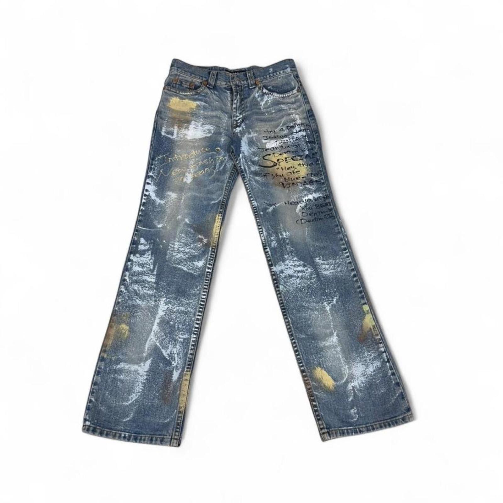 Other Y2K style Grand Denim Jeans Painted & Printed Font Design Size 32" / US 10 / IT 46 - 1 Thumbnail