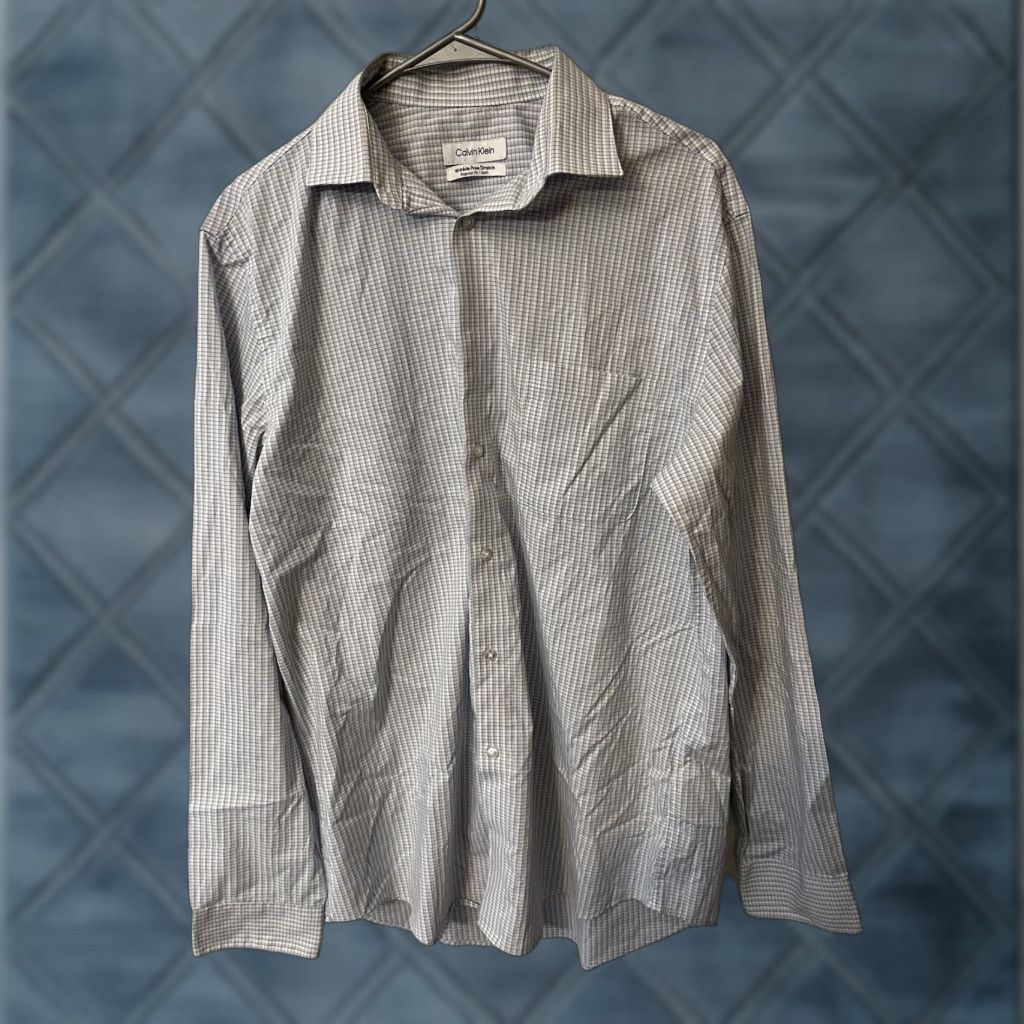 Calvin Klein Calvin Klein Infinite Wrinkle Free Mens M Button Up Long Sleeve Blue Gingham Shirt Size US M / EU 48-50 / 2 - 1 Thumbnail