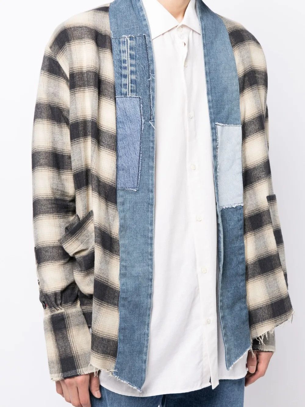 Greg Lauren $1k Greg Lauren Beige Plaid GL1 Kimono Jacket Size US XS / EU 42 / 0 - 4 Thumbnail