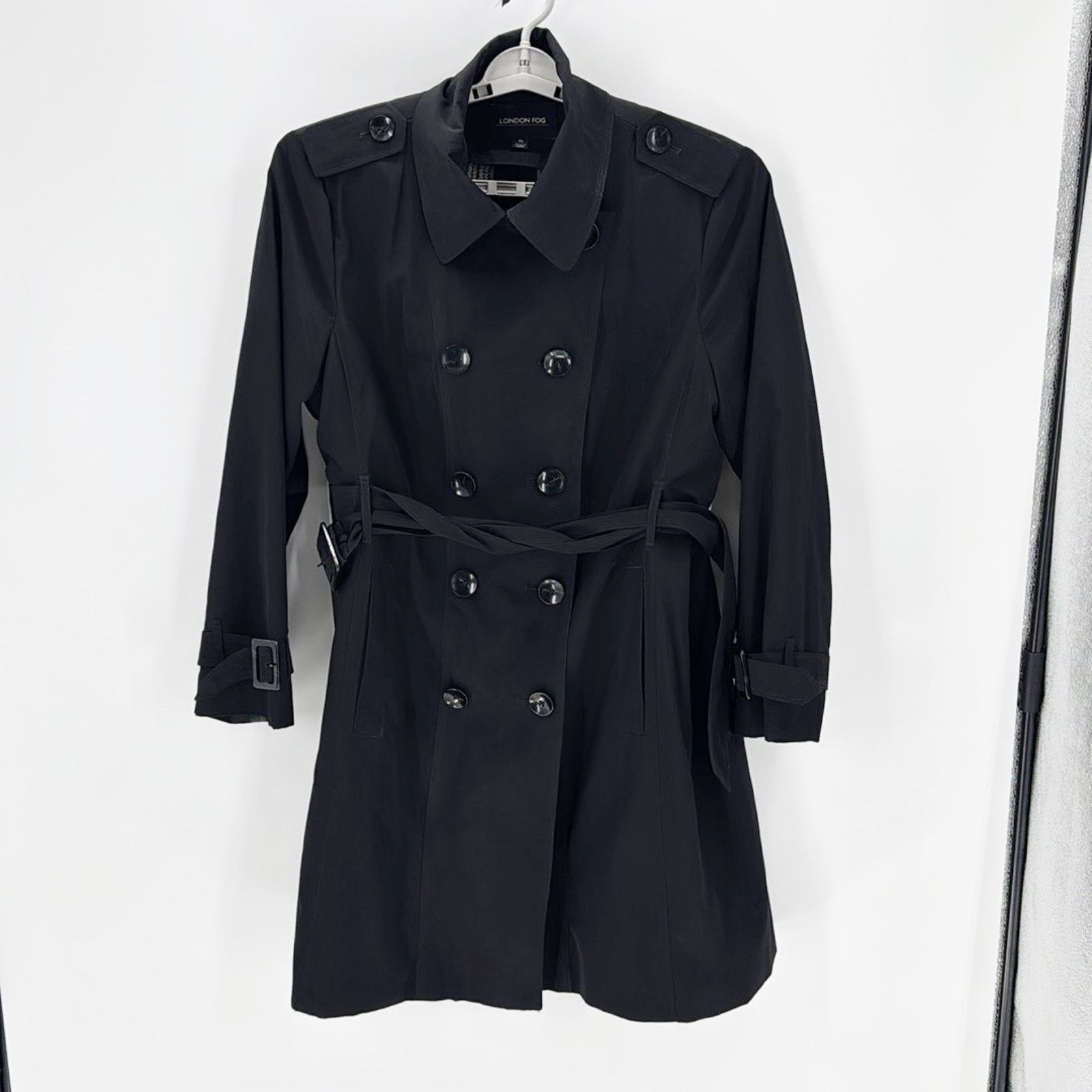London Fog Hooded Women's Water Repellent Trench Coat Black Size XX-Large