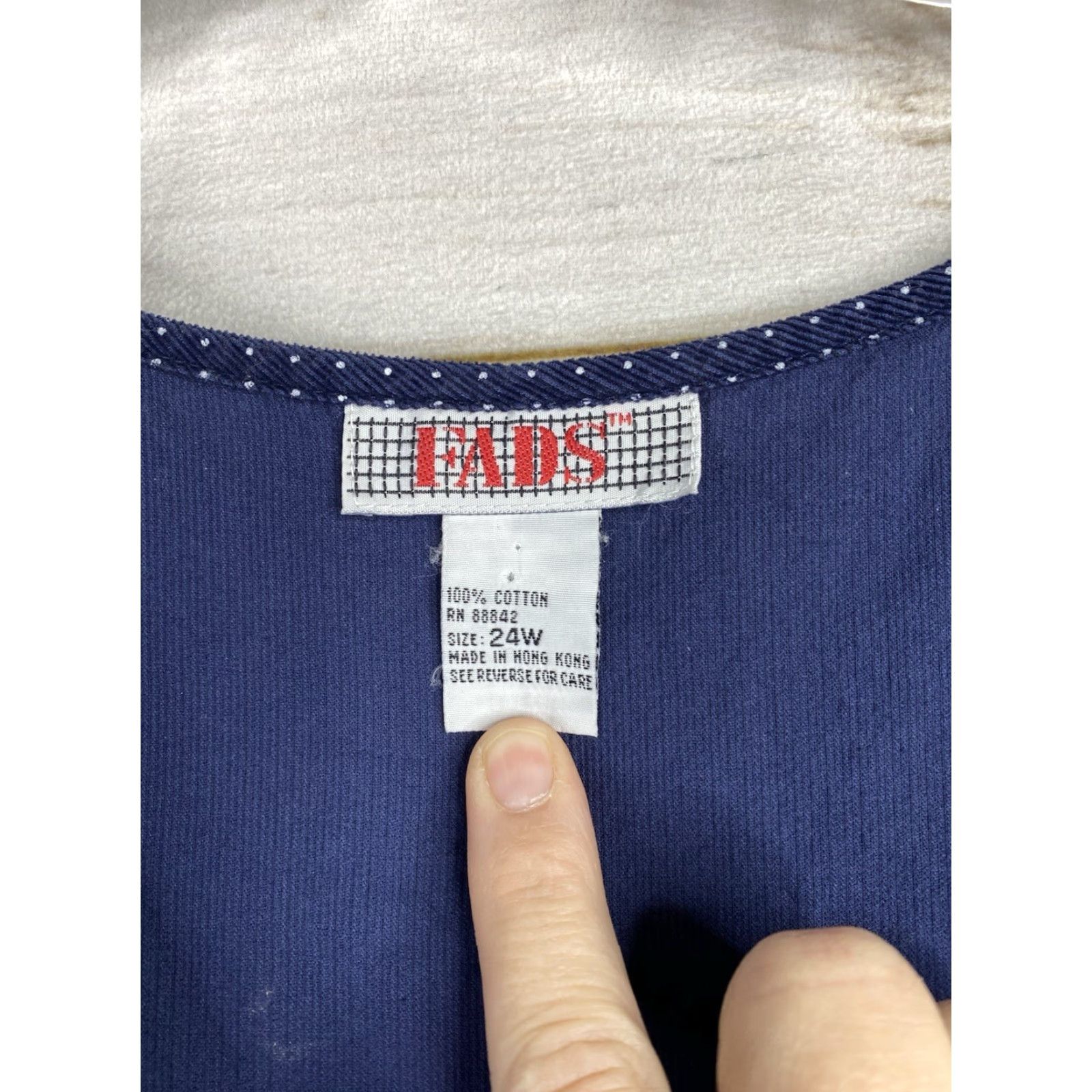 Vintage Vtg FADS Dress Womens 24W Blue Polka Dot Corduroy Sleeveless Pockets Cottagecore Size 4XL / US 24-26 - 5 Thumbnail