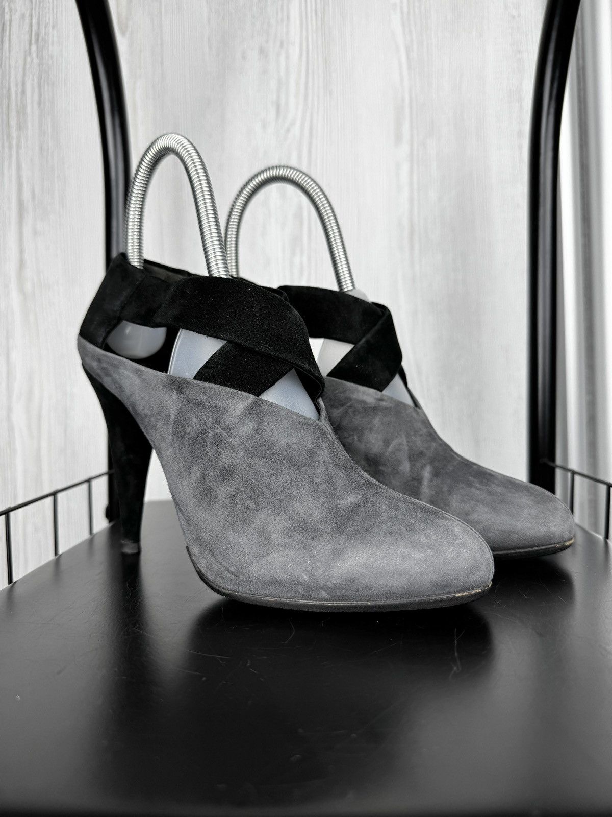 Prada Prada Gray Black Suede Ankle Cone Heels Size 36.5 EU 6.5 US Size US 6.5 / IT 36.5 - 5 Thumbnail