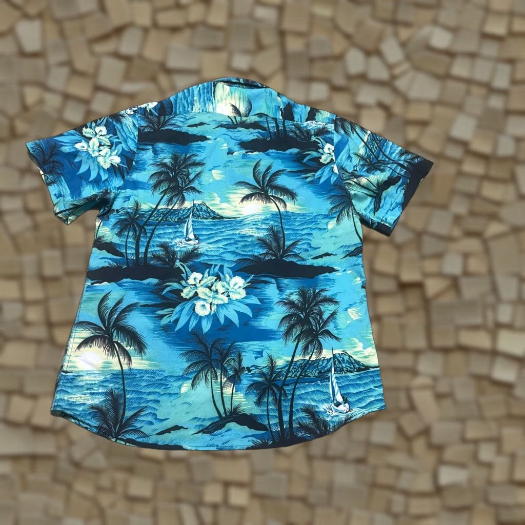 Vintage Enow Shirt, Men's Medium, Button-Up, Hawaiian, Short Sleeve, Casual, Blue, Green, Black, Regular Fit, Fall Spring Summer, Mens Size US M / EU 48-50 / 2 - 1 Thumbnail